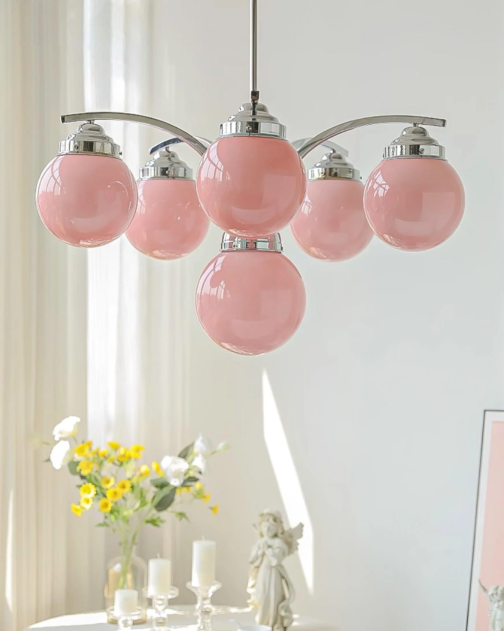Lustra Chandelier Pink Glass - Image 3