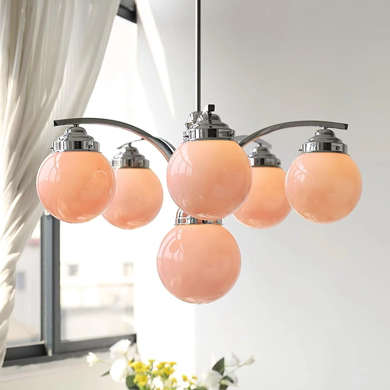 Lustra Chandelier Pink Glass - Image 4