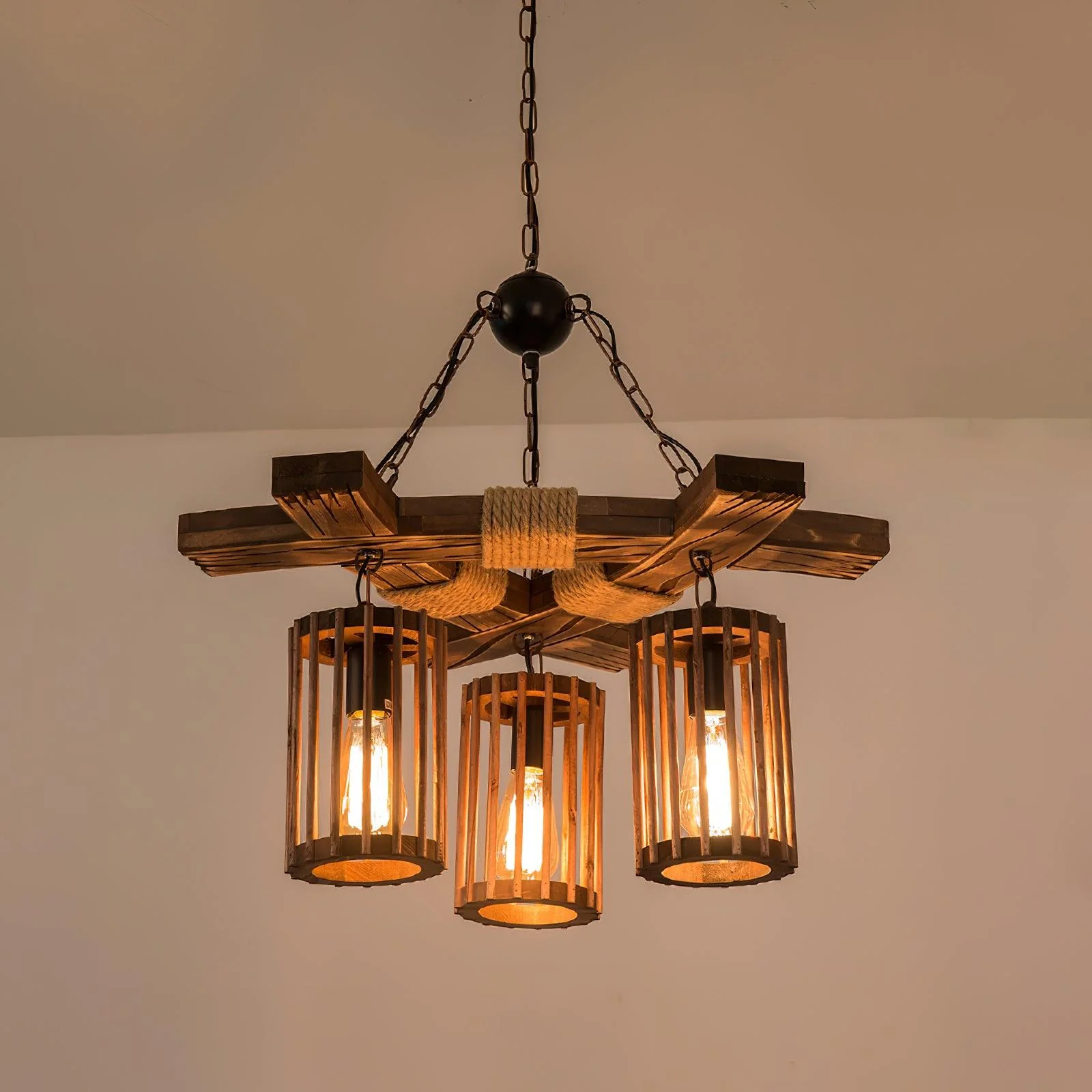 Lustra Chandelier Retro Solid Wood Industrial - Image 3