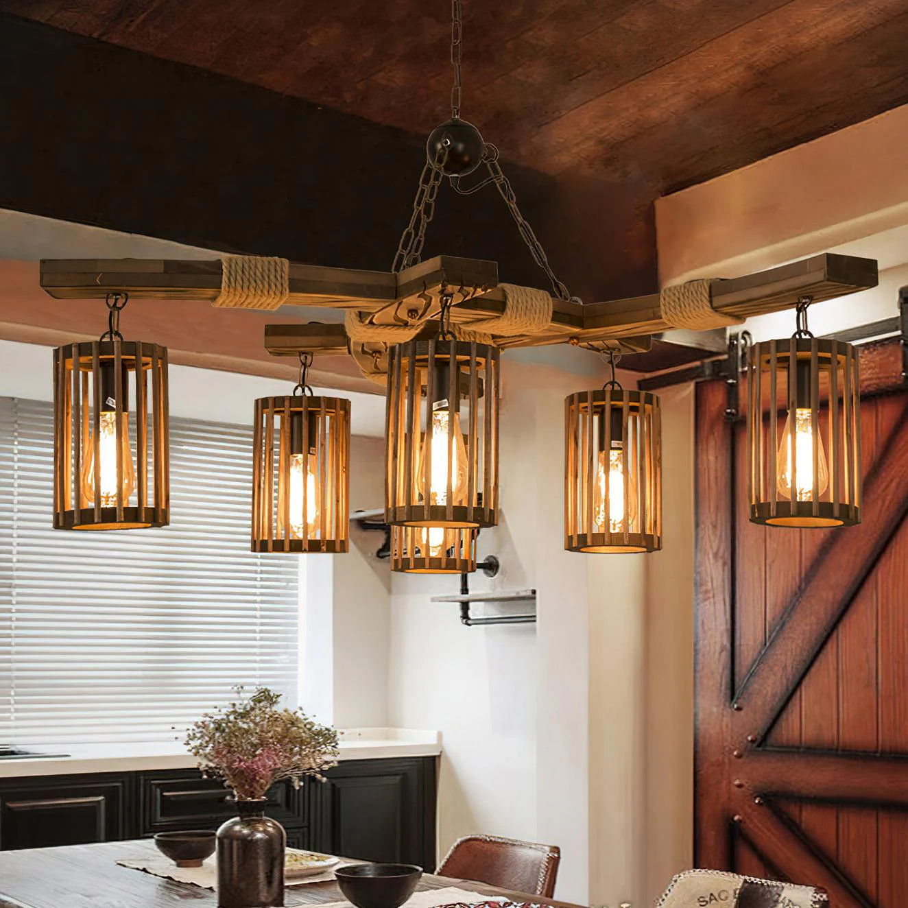 Lustra Chandelier Retro Solid Wood Industrial - Image 9