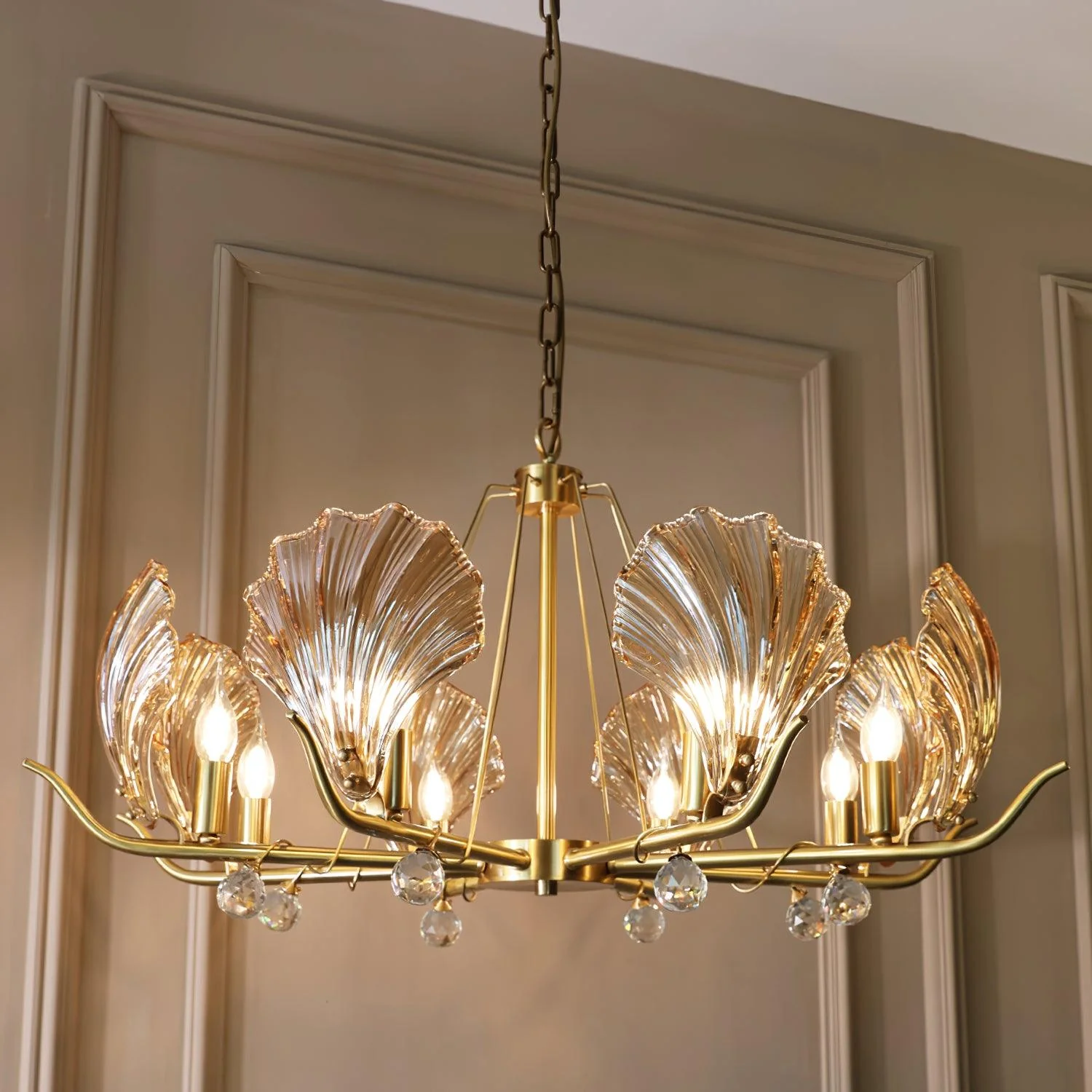 Lustra Chandelier Shell Crystal Leaf Copper - Image 12