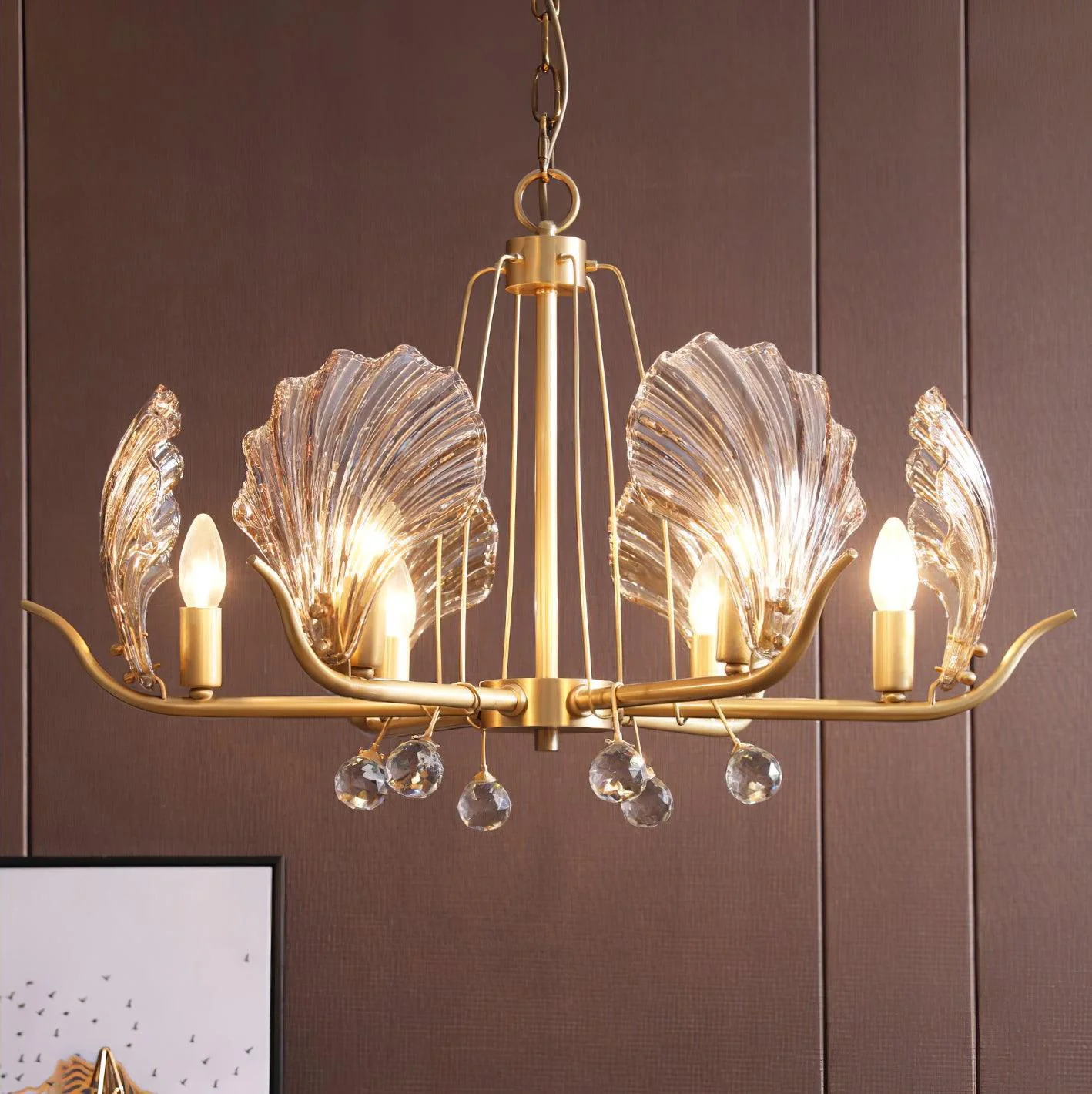Lustra Chandelier Shell Crystal Leaf Copper - Image 4