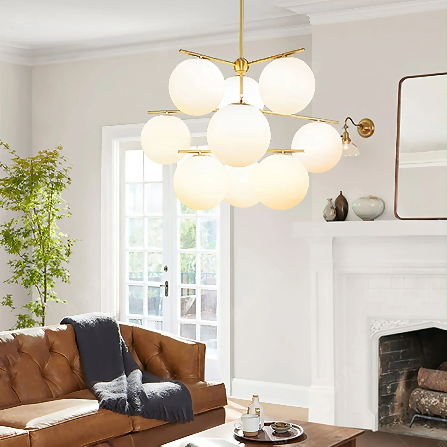 Lustra Chandelier Sphere & Stem Modern Gold LED - Image 4