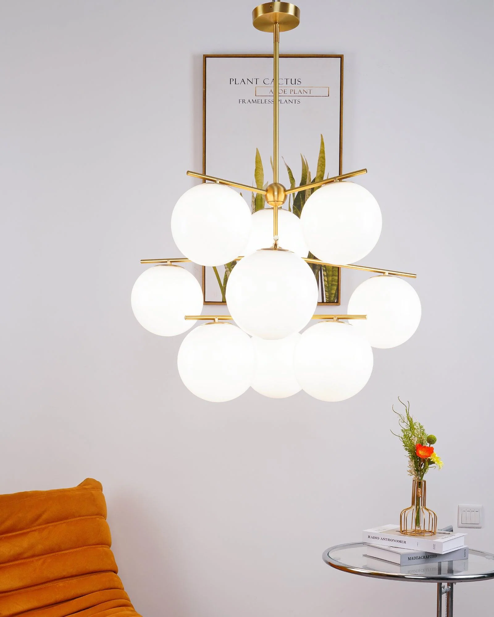 Lustra Chandelier Sphere & Stem Modern Gold LED - Image 76