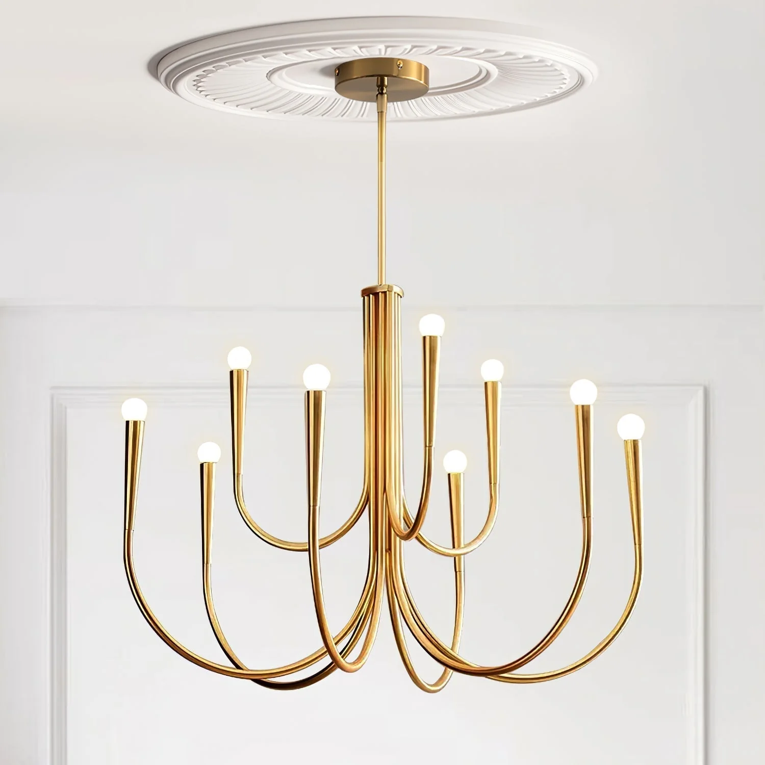 Lustra Chandelier Swoop Arm Brass Minimalist - Image 15