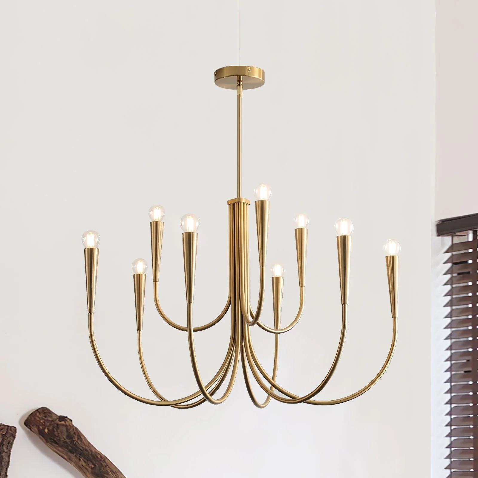 Lustra Chandelier Swoop Arm Brass Minimalist - Image 34