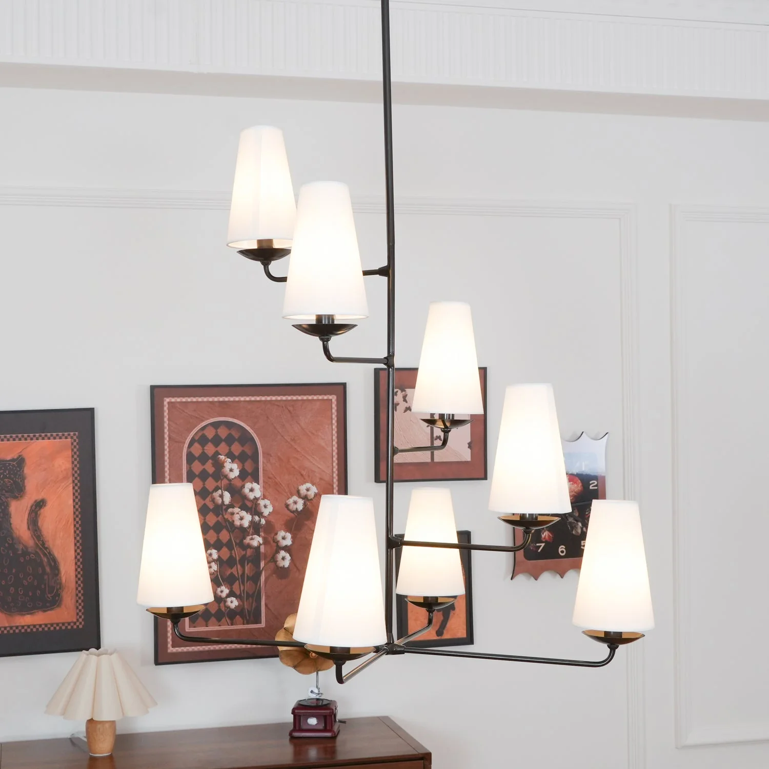 Lustra Chandelier Vertical Copper Linen - Image 8