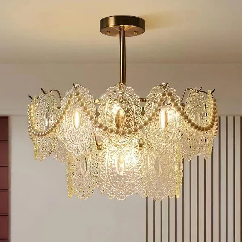 Lustra Chandelier Wave Pearl Gold Modern - Image 11