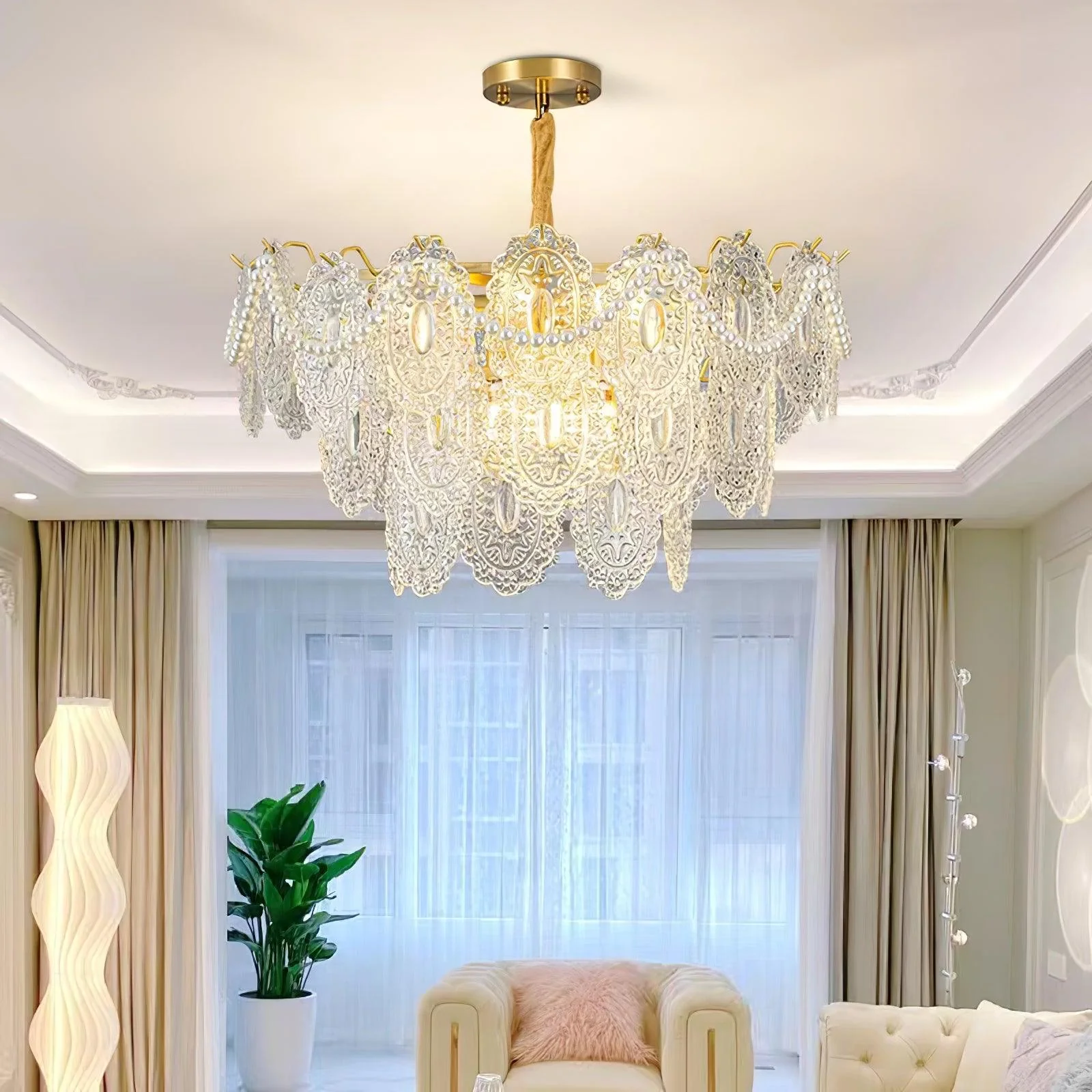 Lustra Chandelier Wave Pearl Gold Modern - Image 12