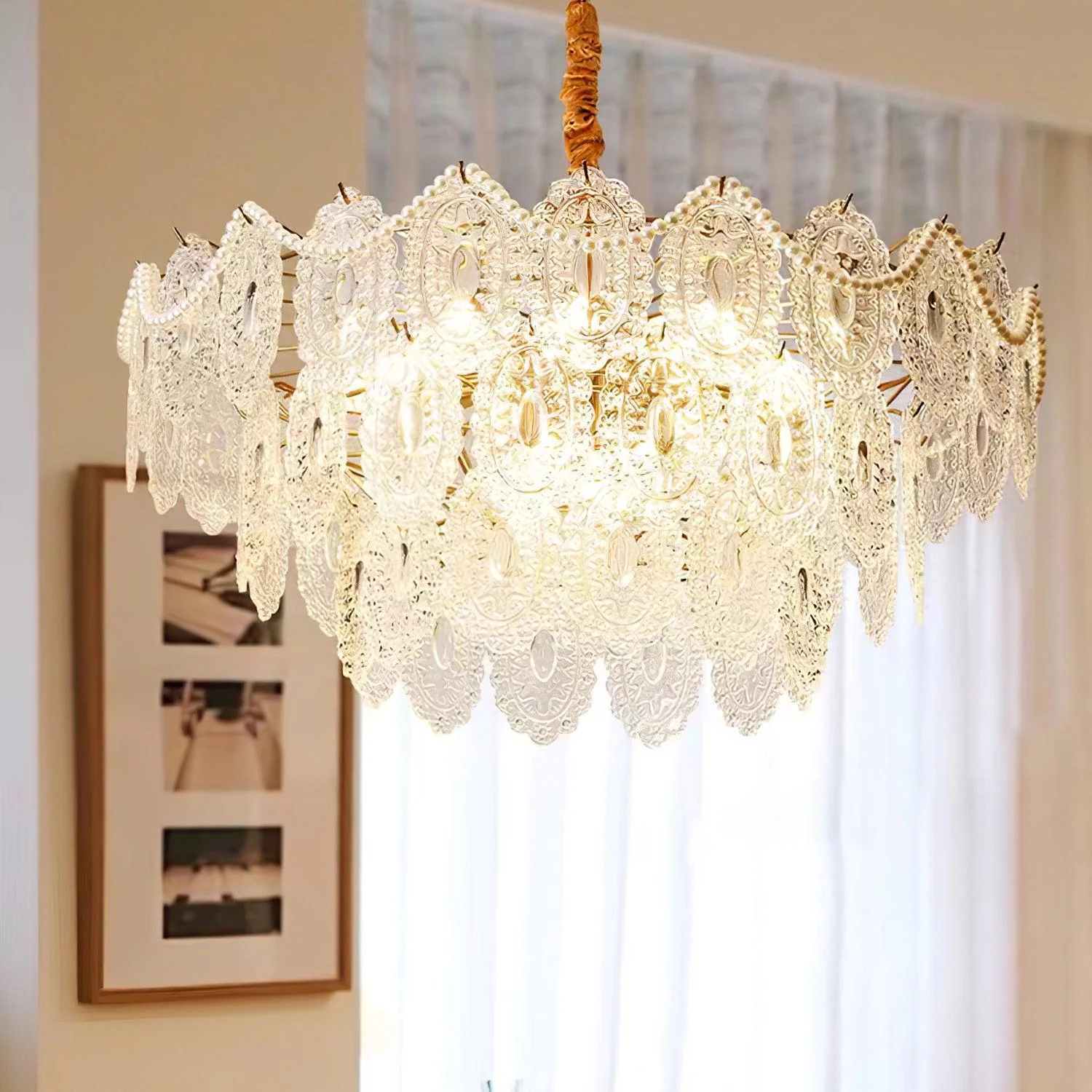 Lustra Chandelier Wave Pearl Gold Modern - Image 18