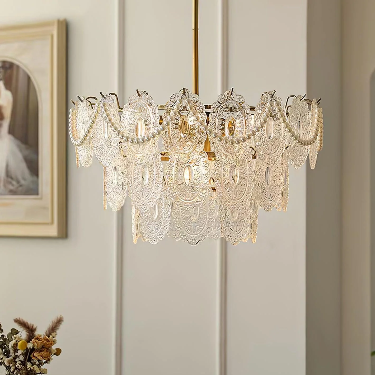 Lustra Chandelier Wave Pearl Gold Modern - Image 4
