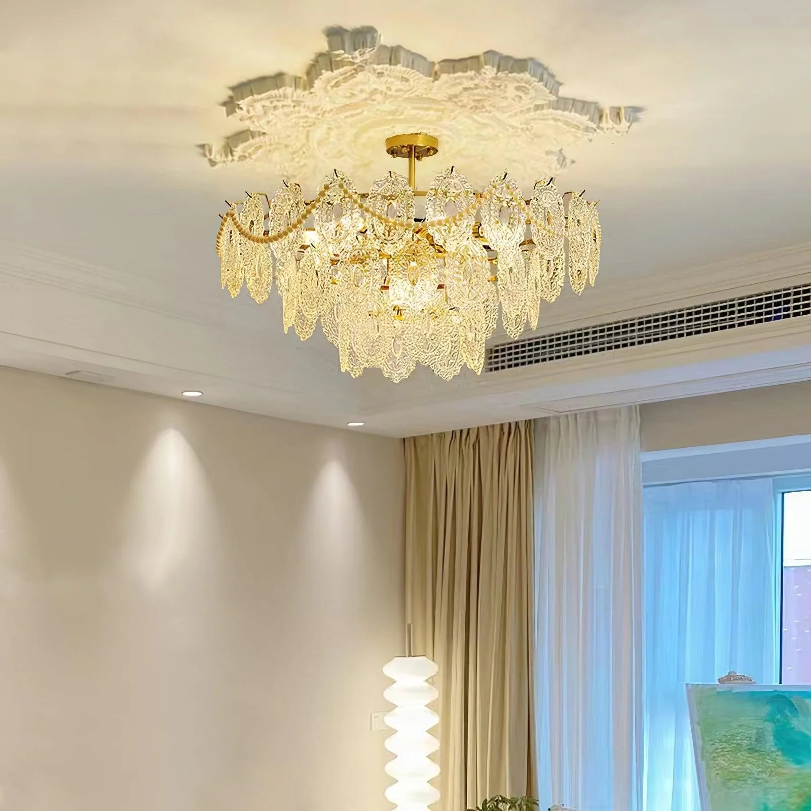 Lustra Chandelier Wave Pearl Gold Modern - Image 6