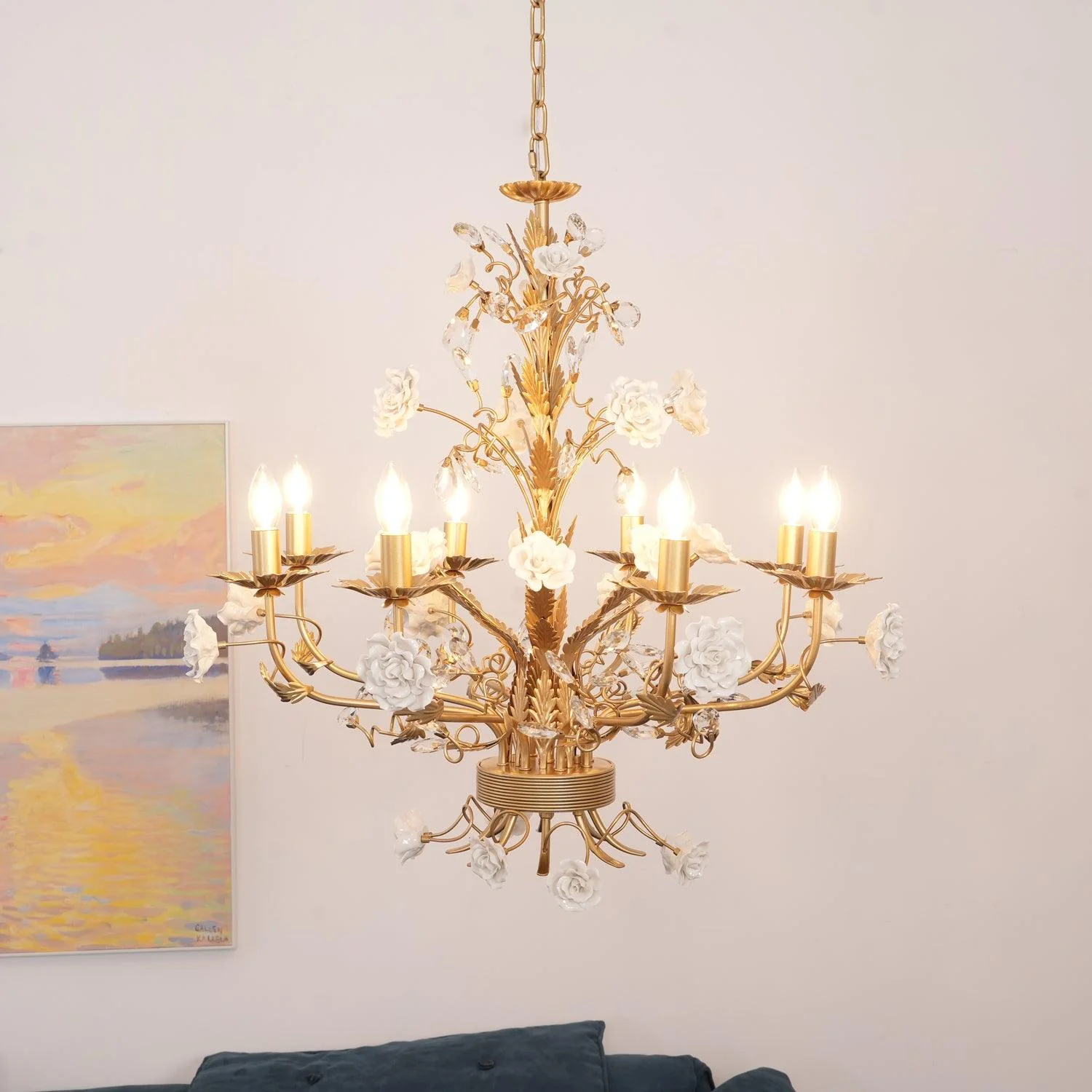 Lustra Chandelier White Rose Crystal - Image 9