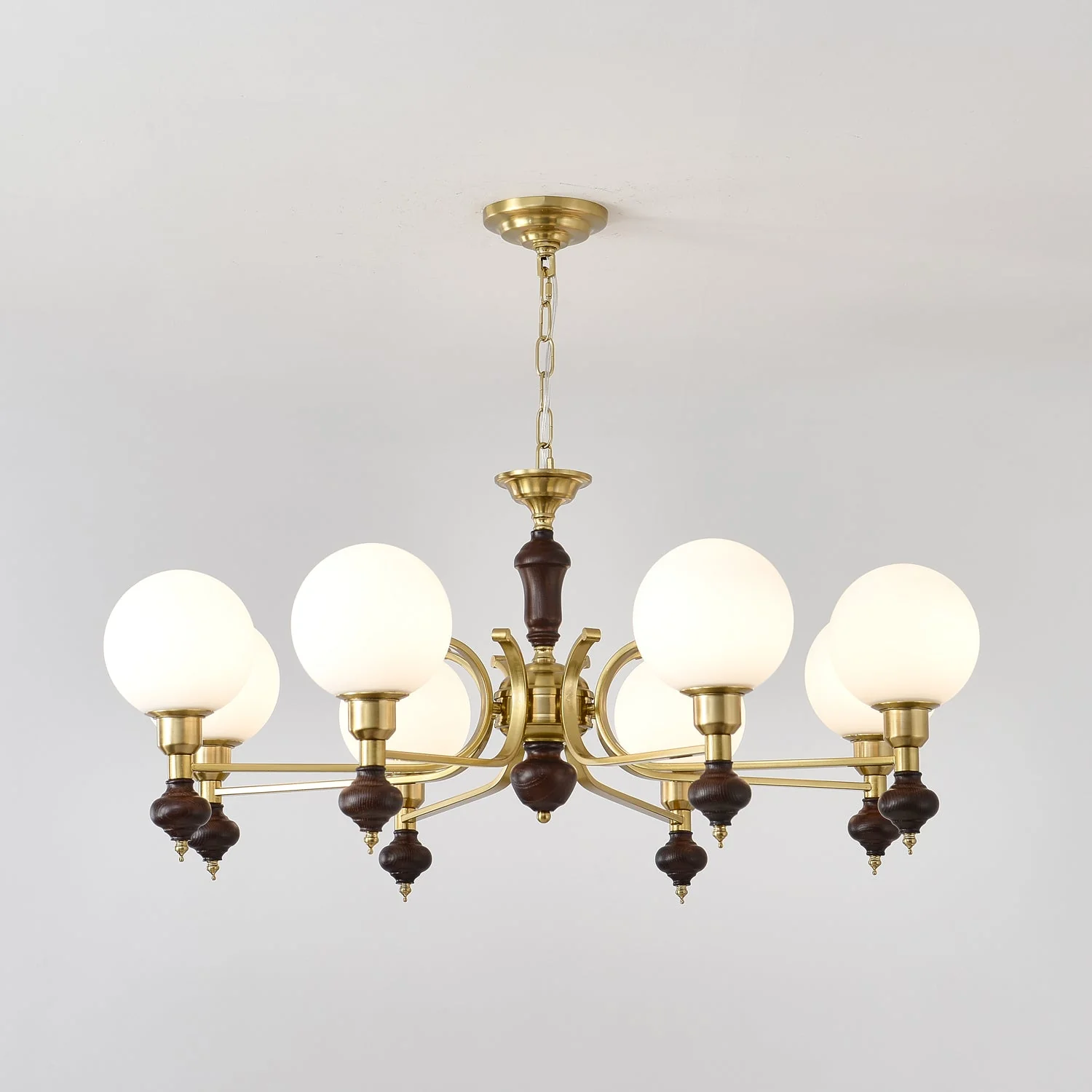 Lustra Chandelier Wood & Brass Globe Orb - Image 10
