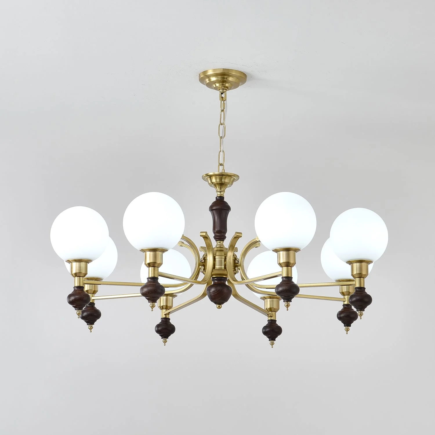Lustra Chandelier Wood & Brass Globe Orb - Image 12