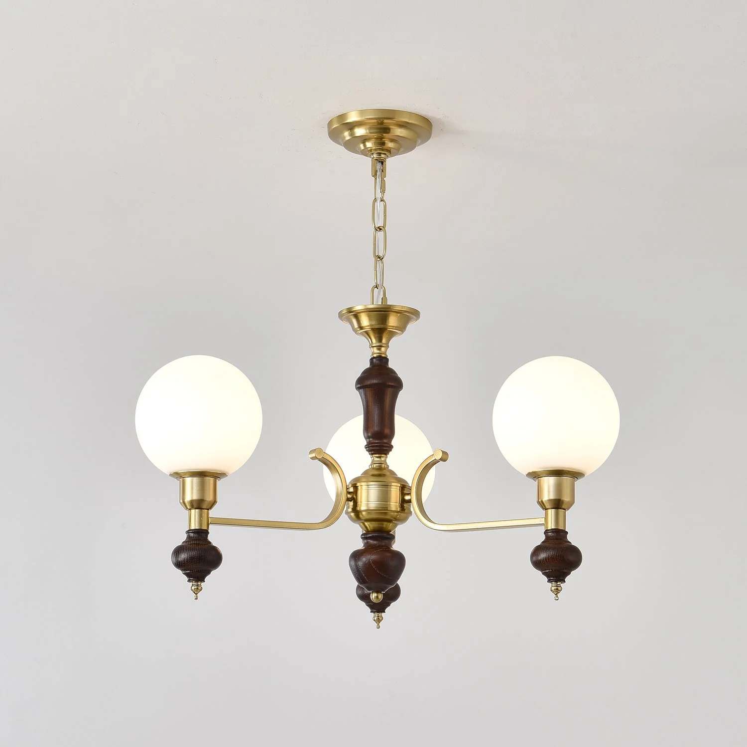 Lustra Chandelier Wood & Brass Globe Orb - Image 13