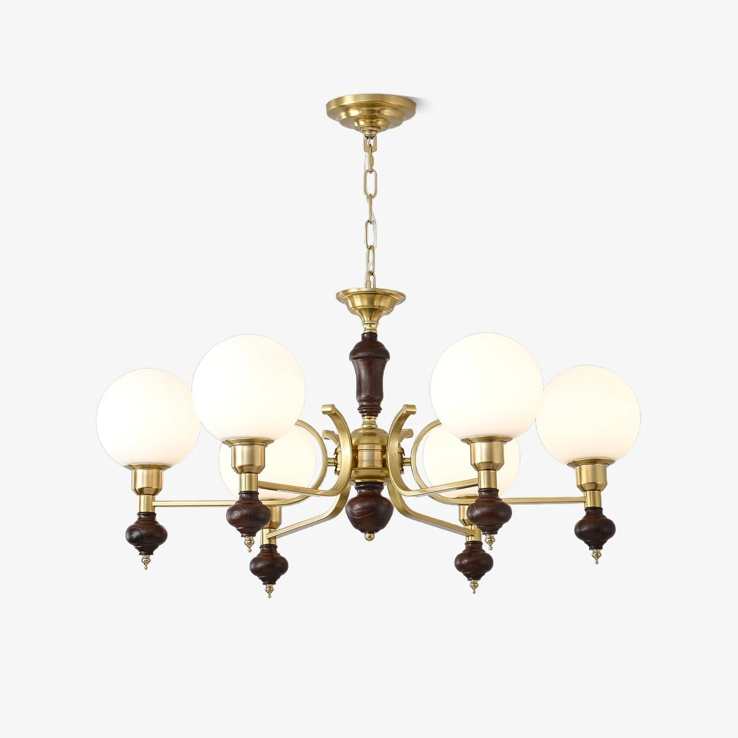Lustra Chandelier Wood & Brass Globe Orb - Image 17