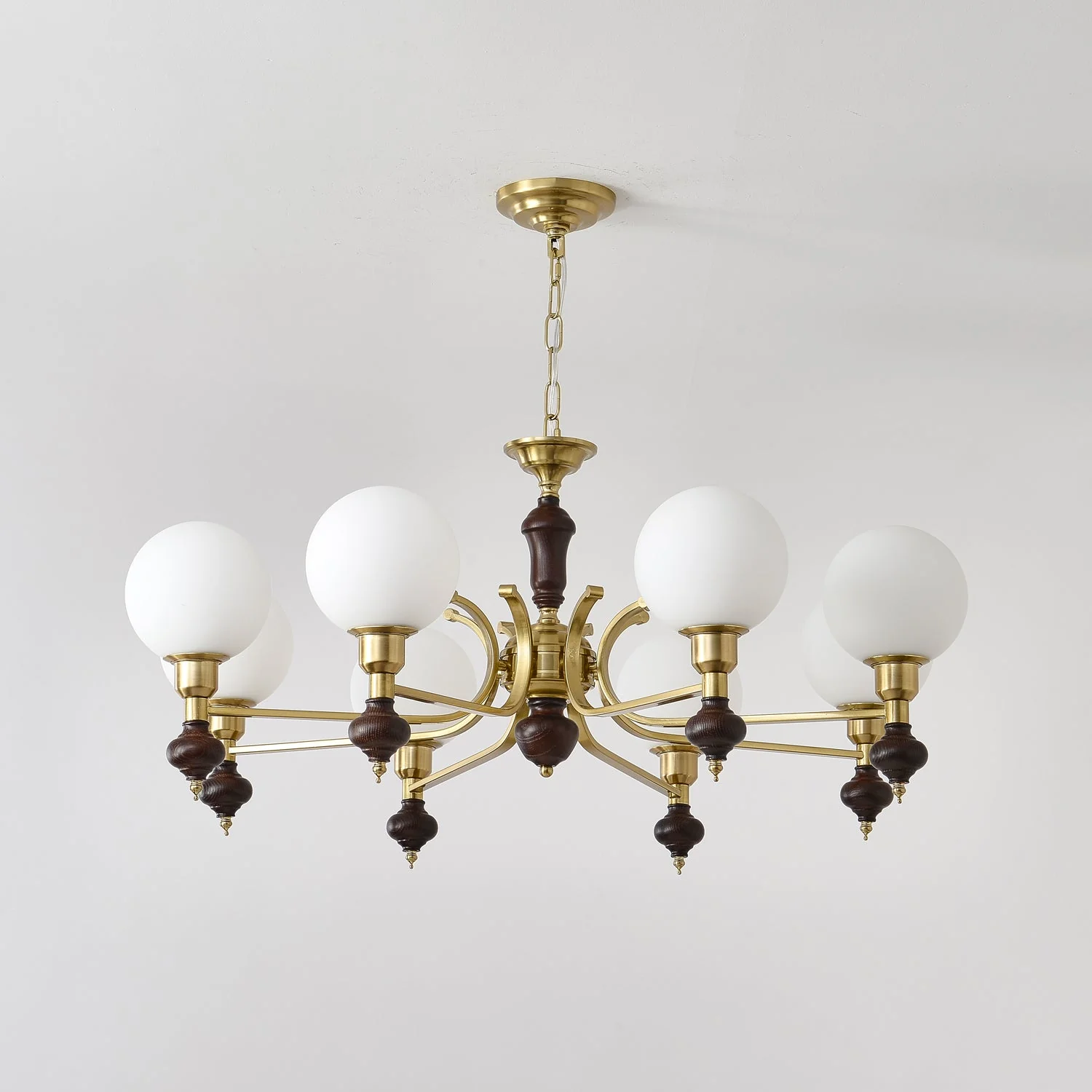 Lustra Chandelier Wood & Brass Globe Orb - Image 18
