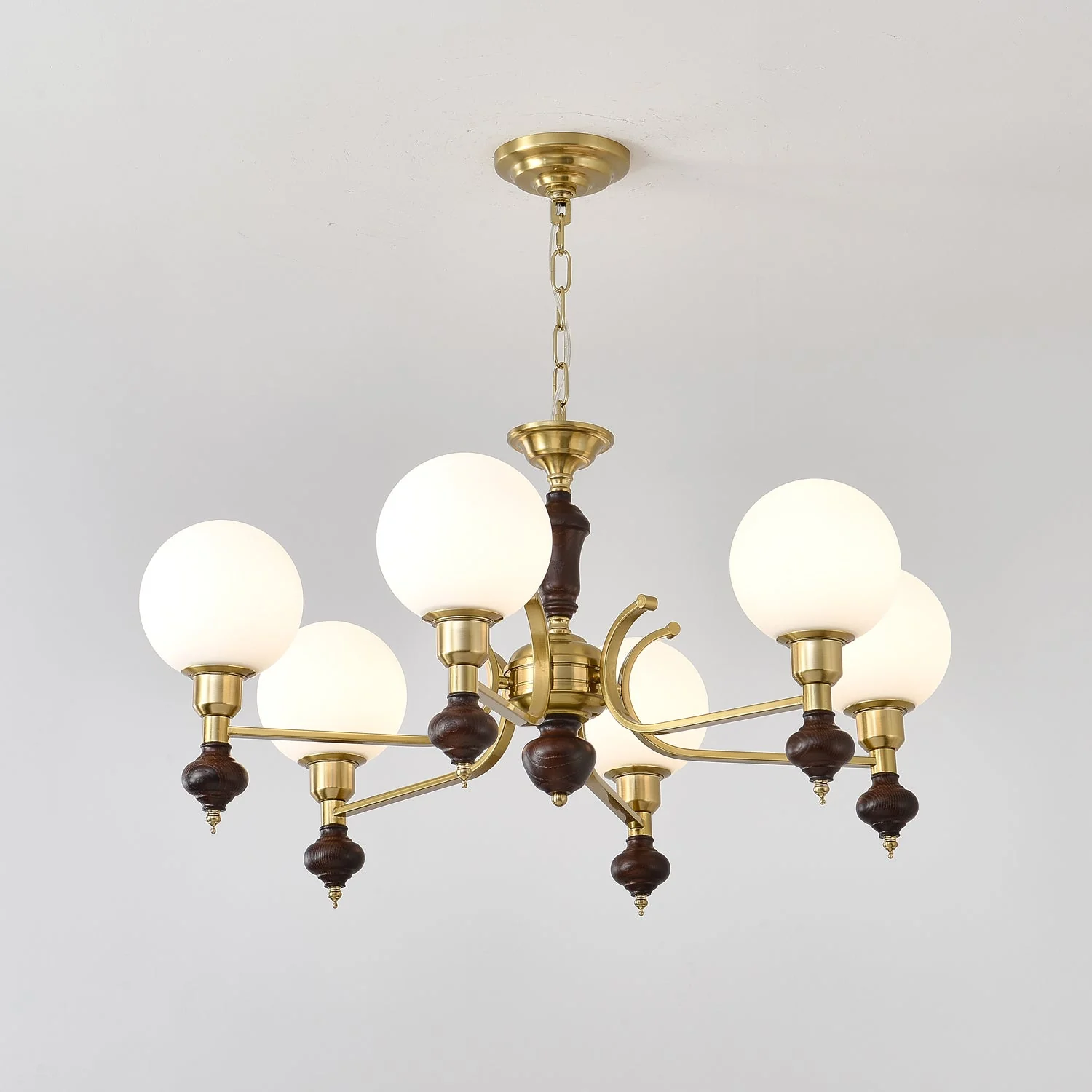 Lustra Chandelier Wood & Brass Globe Orb - Image 2