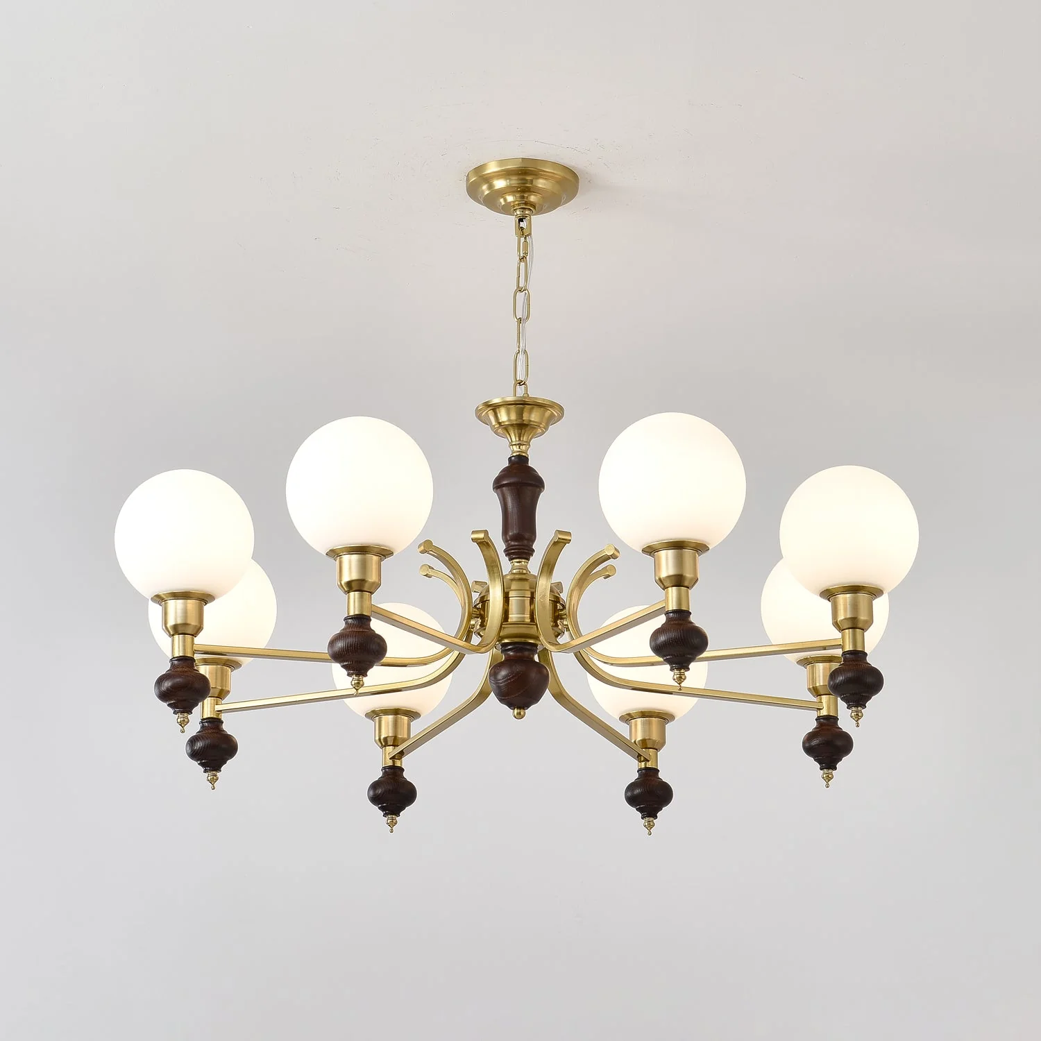 Lustra Chandelier Wood & Brass Globe Orb - Image 20