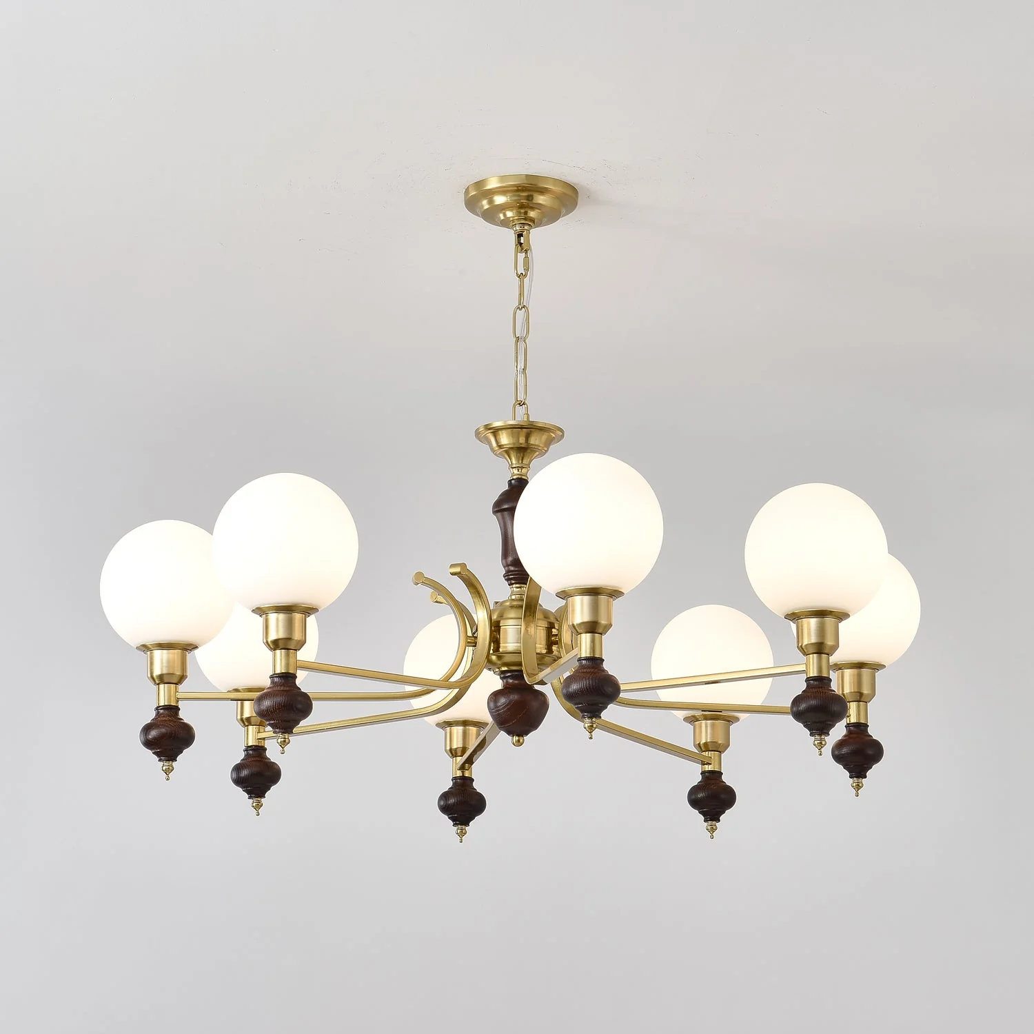 Lustra Chandelier Wood & Brass Globe Orb - Image 21