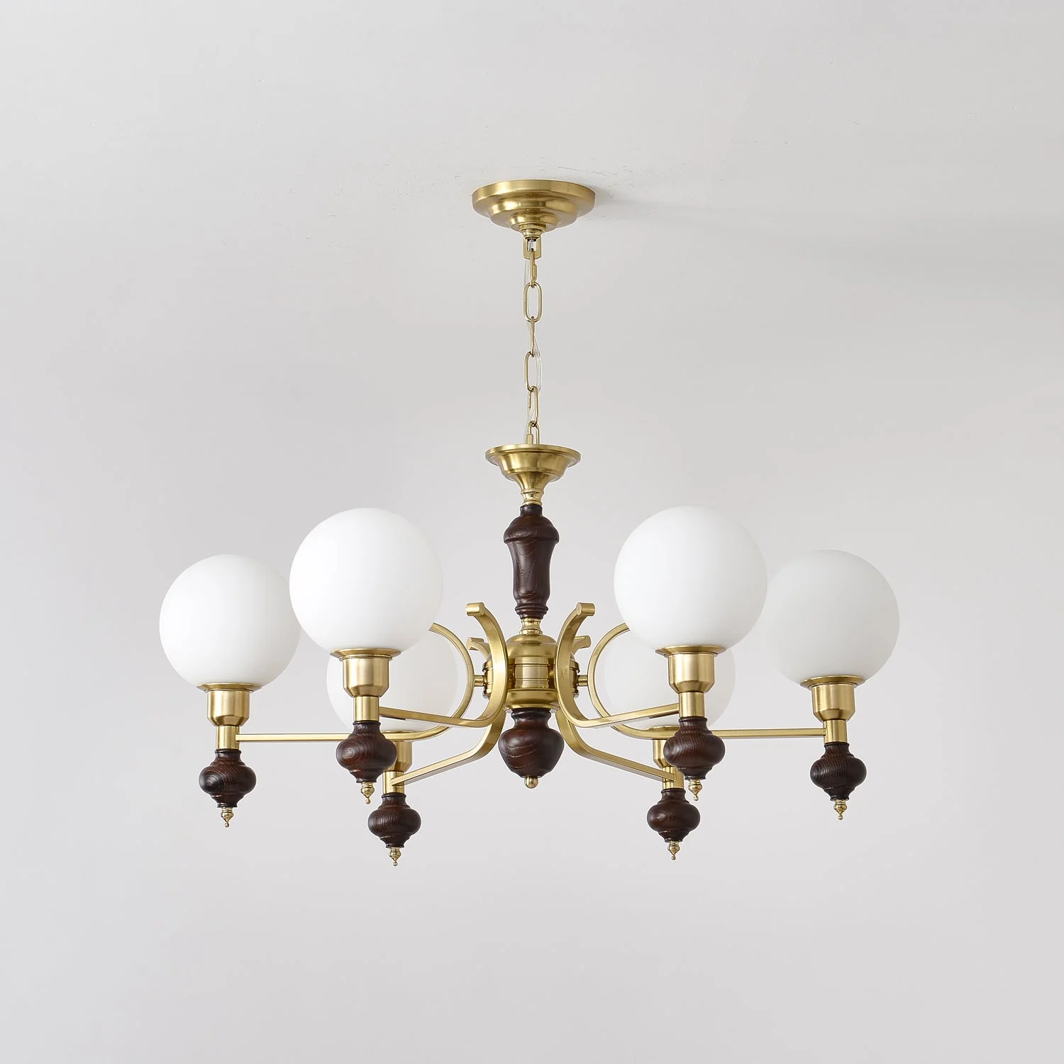Lustra Chandelier Wood & Brass Globe Orb - Image 22