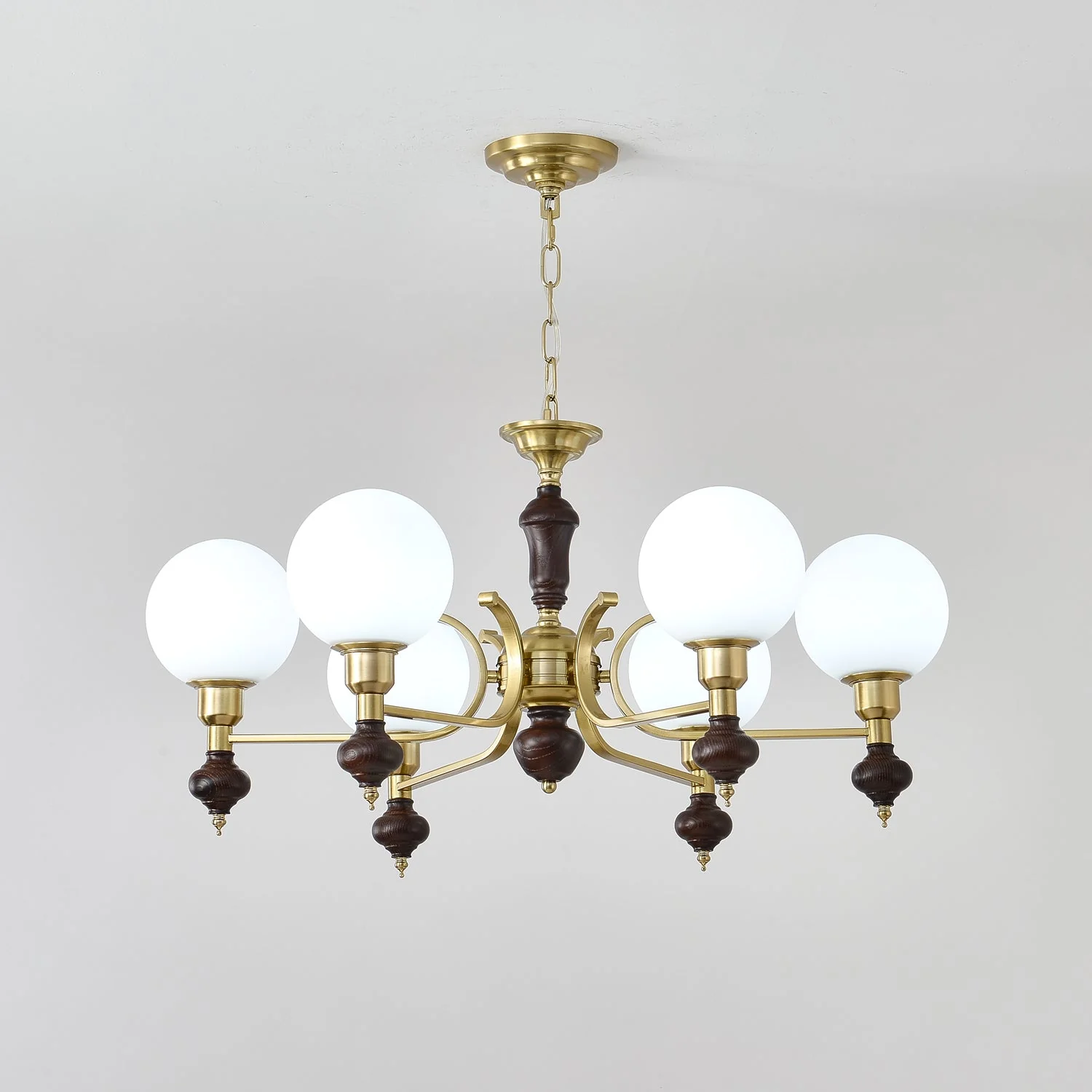 Lustra Chandelier Wood & Brass Globe Orb - Image 23