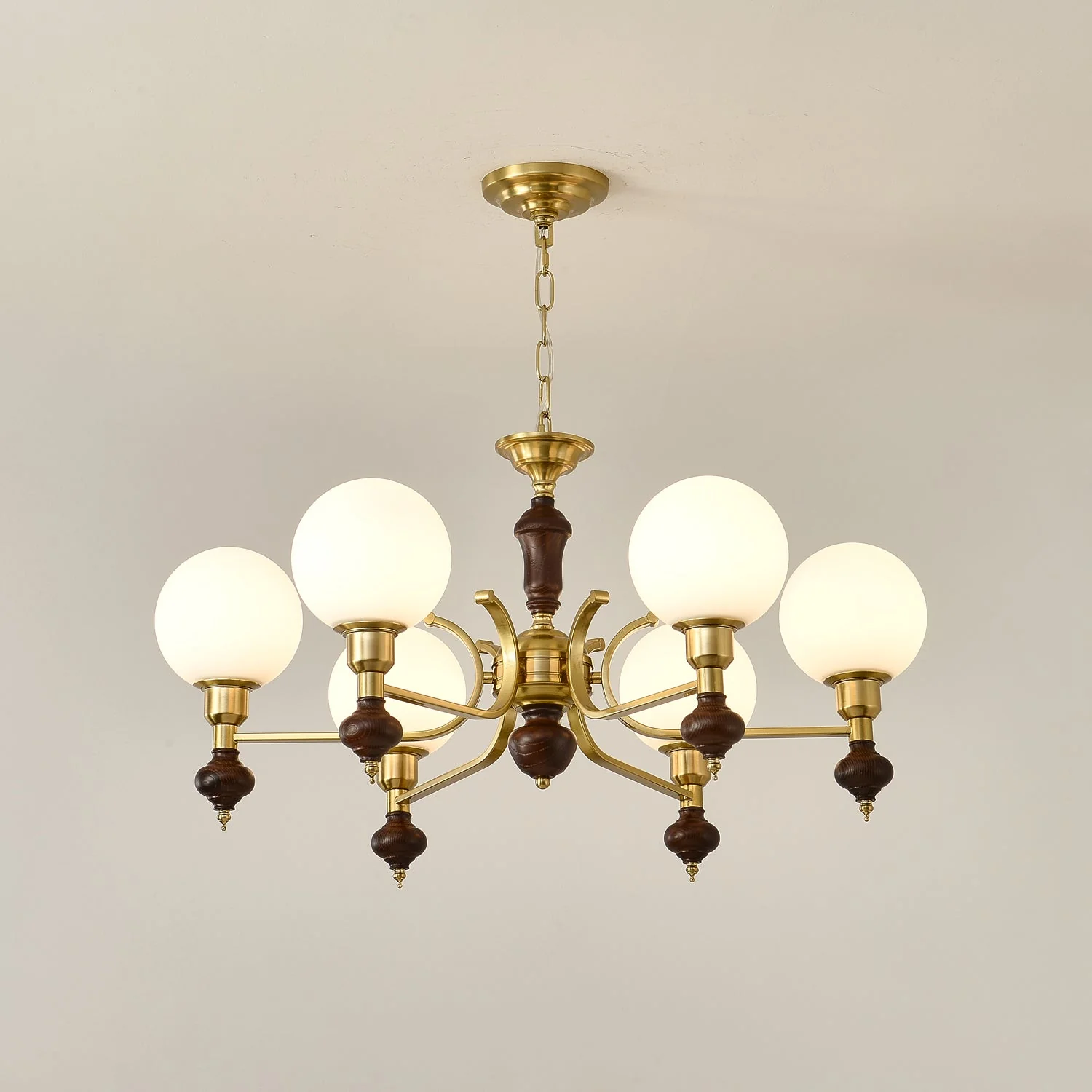 Lustra Chandelier Wood & Brass Globe Orb - Image 24