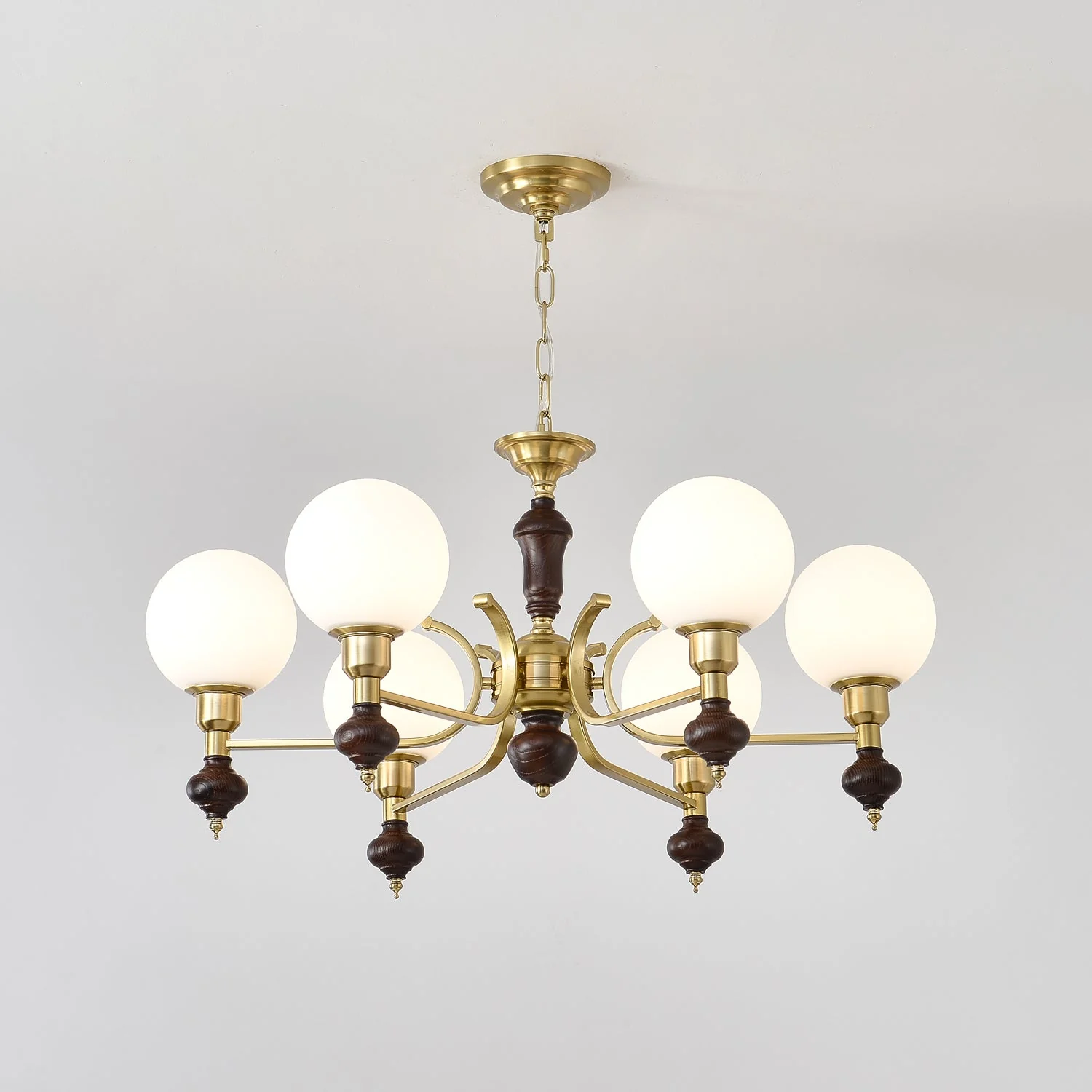 Lustra Chandelier Wood & Brass Globe Orb - Image 25