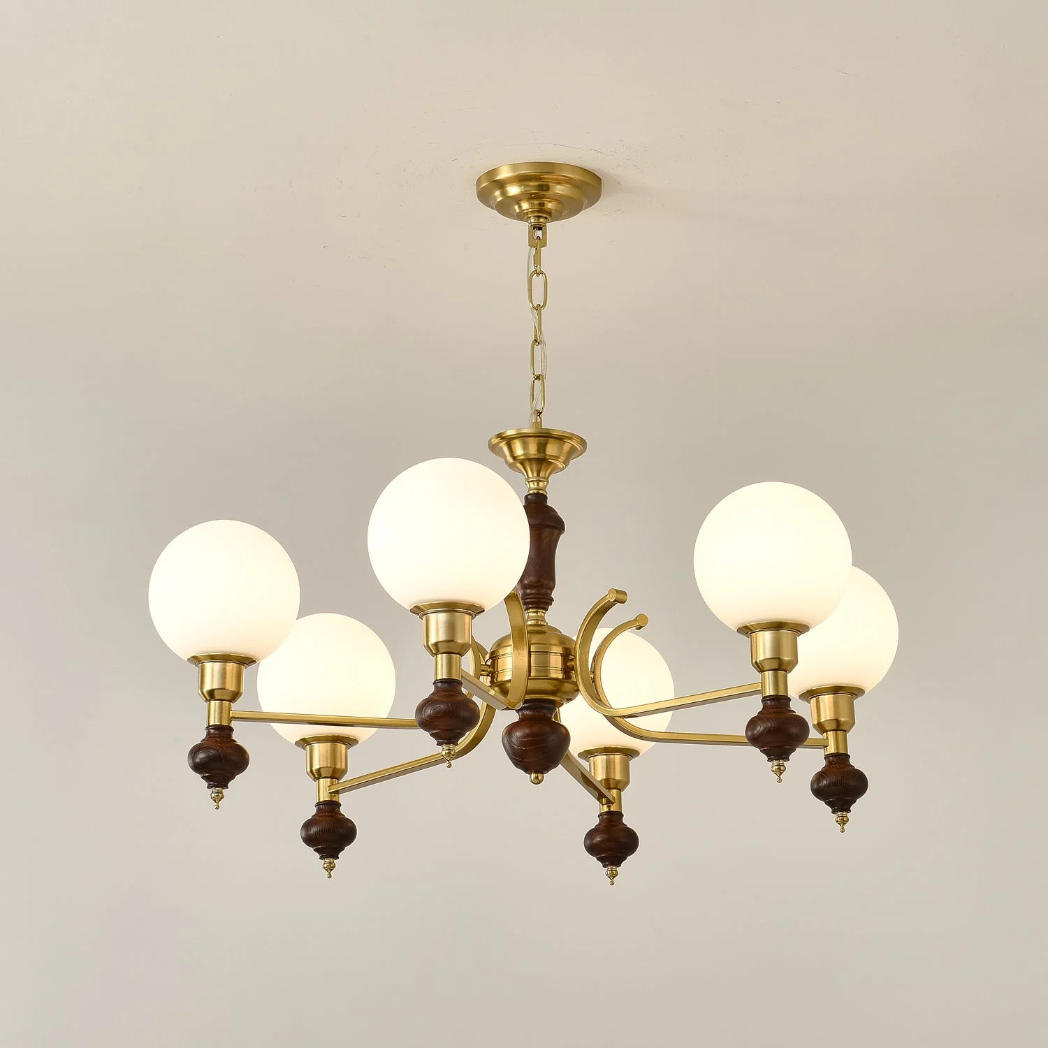 Lustra Chandelier Wood & Brass Globe Orb - Image 3
