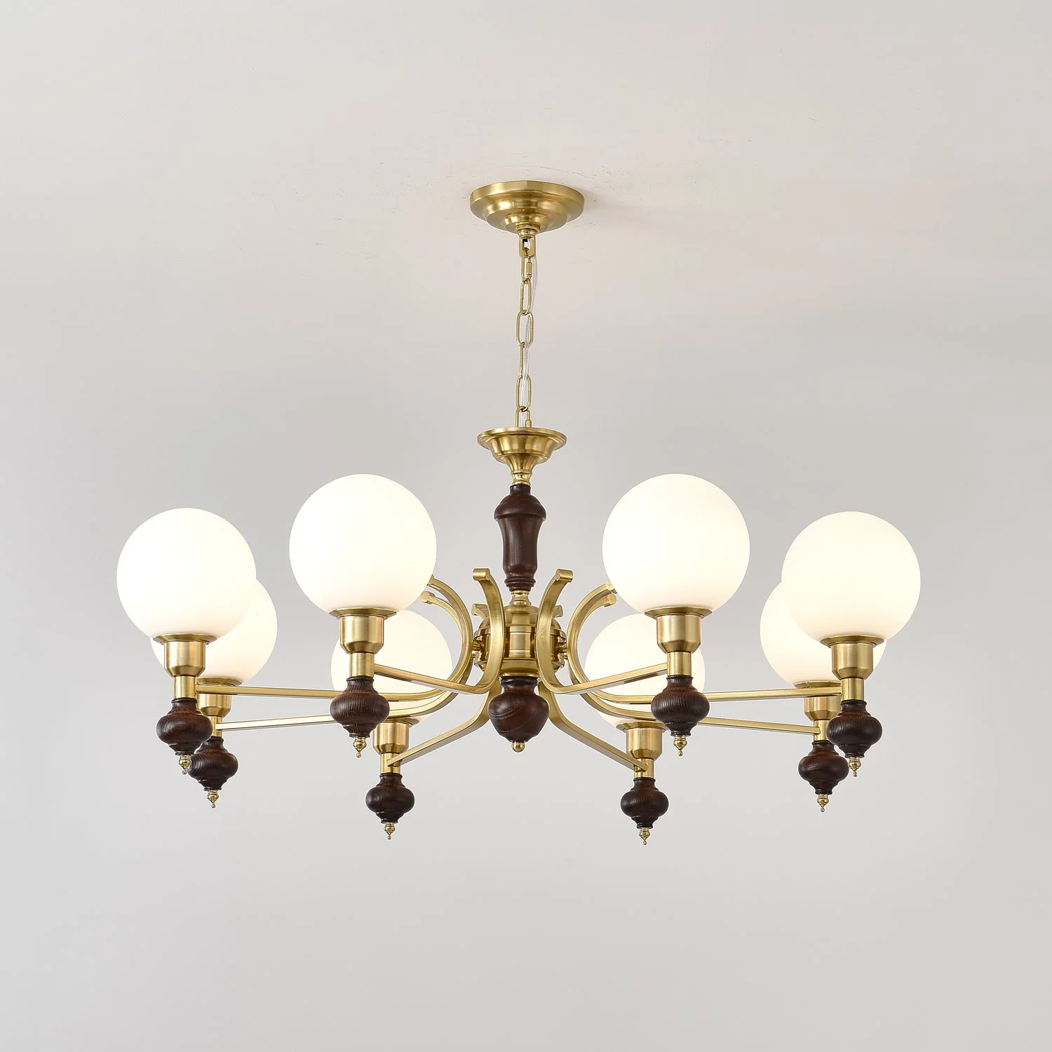 Lustra Chandelier Wood & Brass Globe Orb - Image 4
