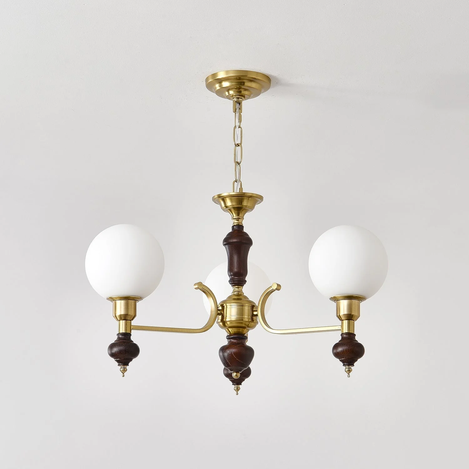 Lustra Chandelier Wood & Brass Globe Orb - Image 5