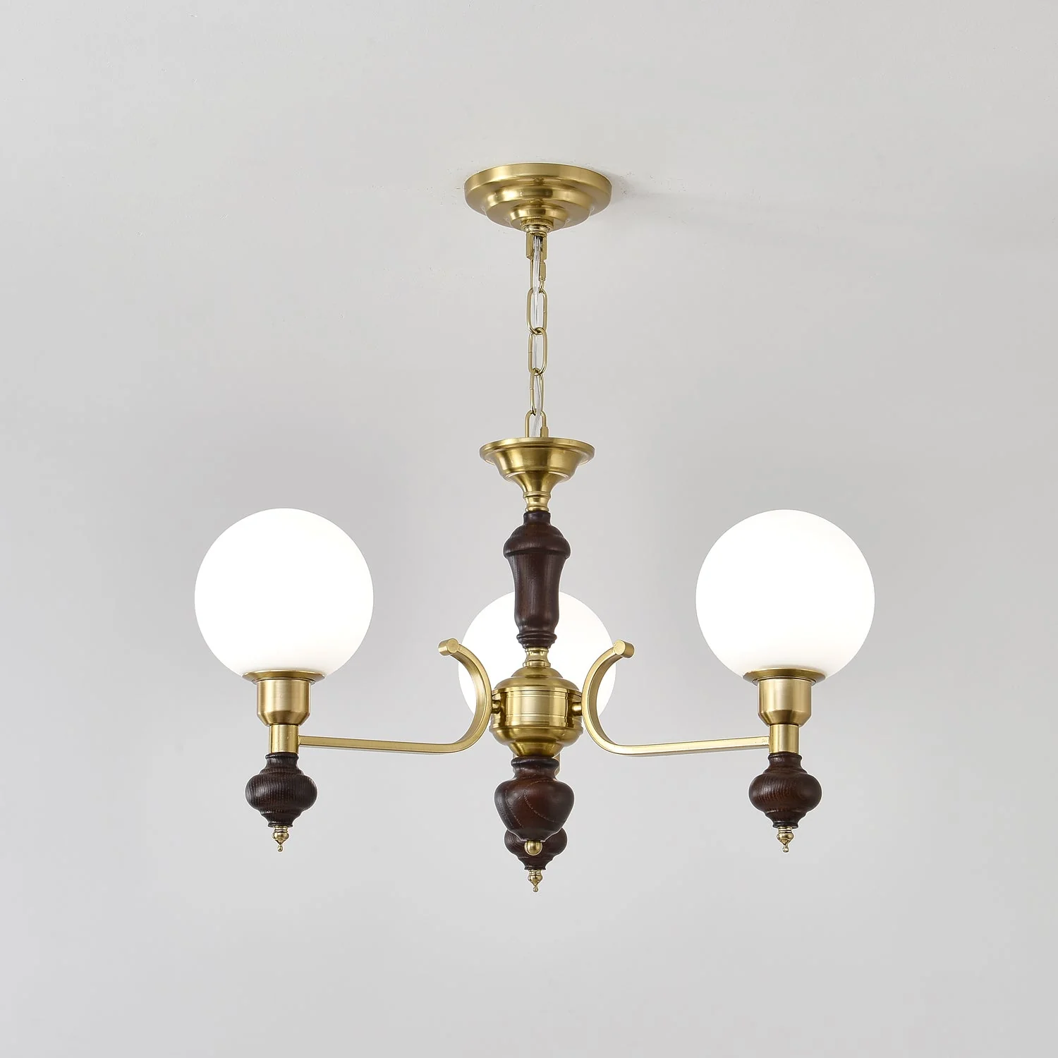 Lustra Chandelier Wood & Brass Globe Orb - Image 6