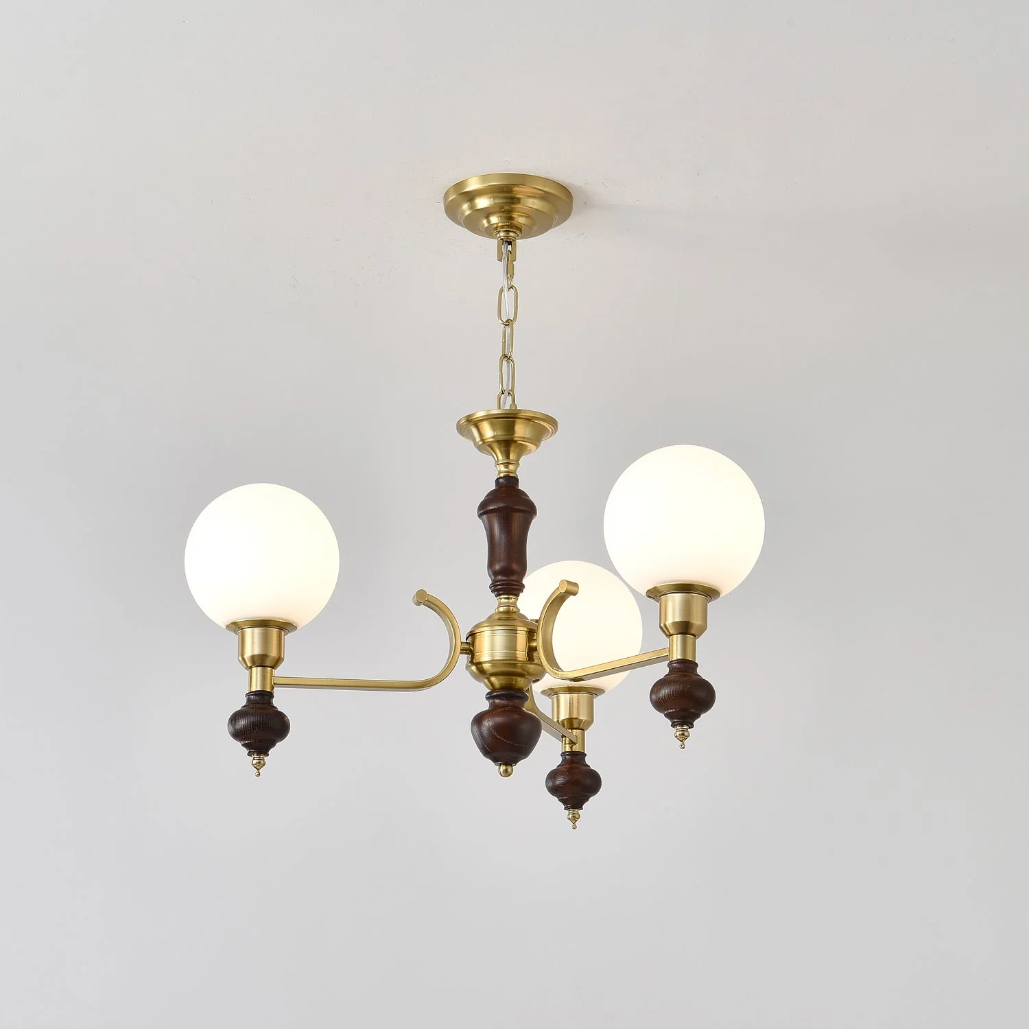 Lustra Chandelier Wood & Brass Globe Orb - Image 7