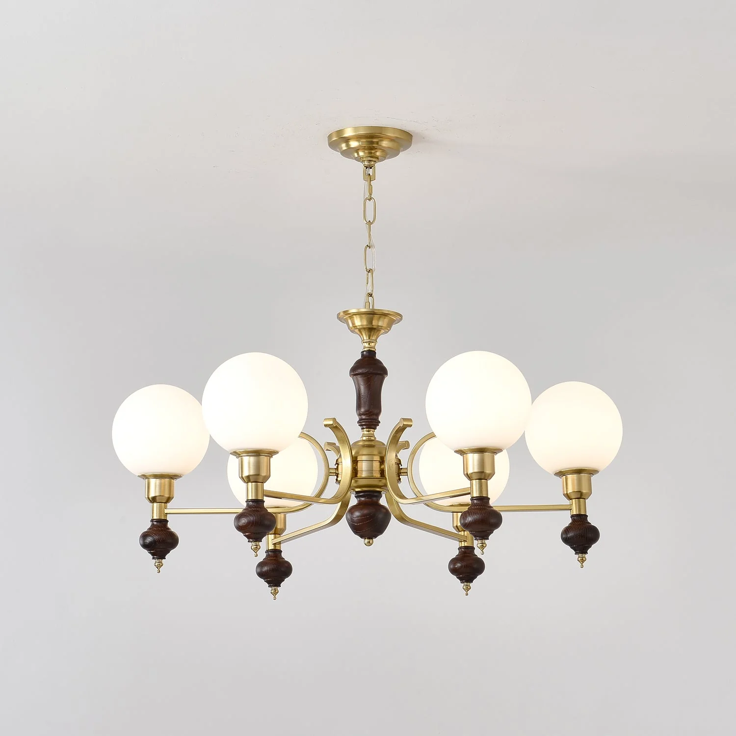 Lustra Chandelier Wood & Brass Globe Orb - Image 9
