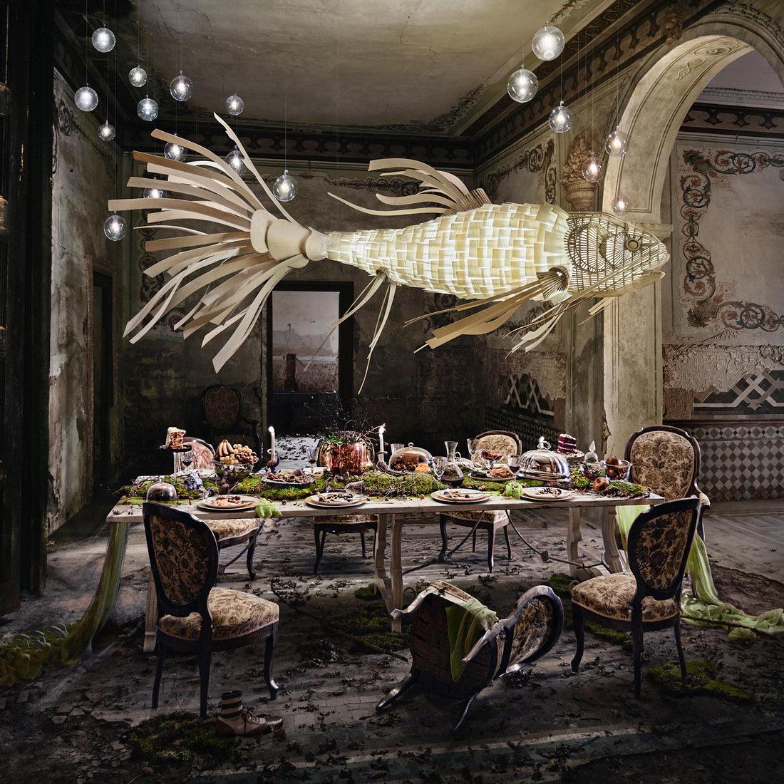 Lustra Chandelier Wooden Fish Handmade - Image 4