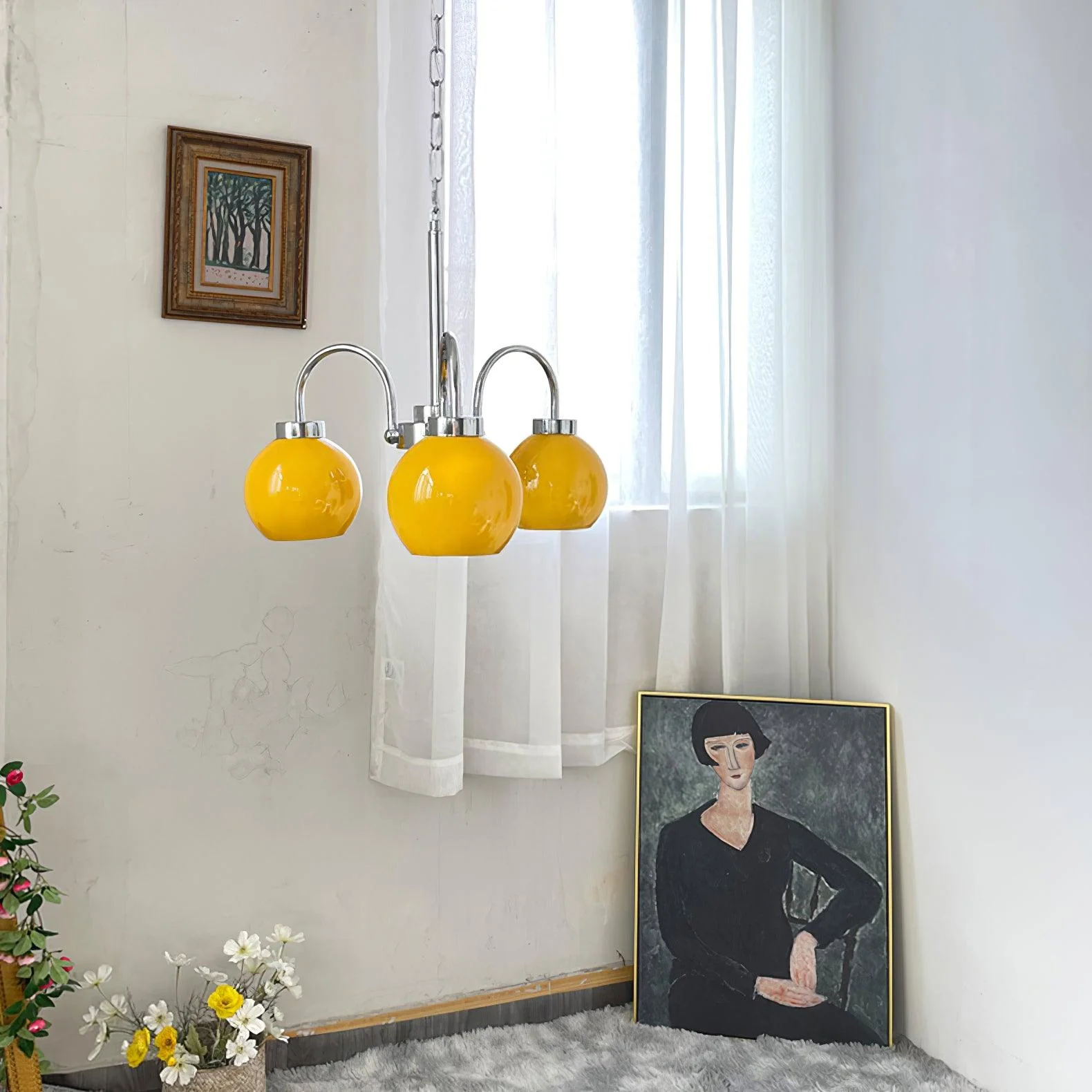 Lustra Chandelier Yellow Glass Globes - Image 11