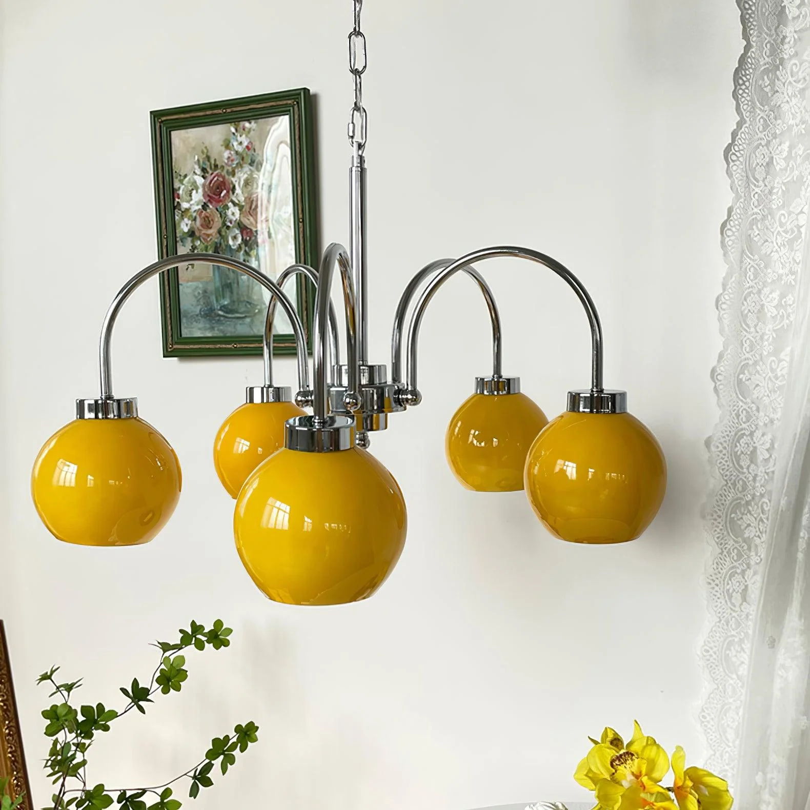 Lustra Chandelier Yellow Glass Globes - Image 23