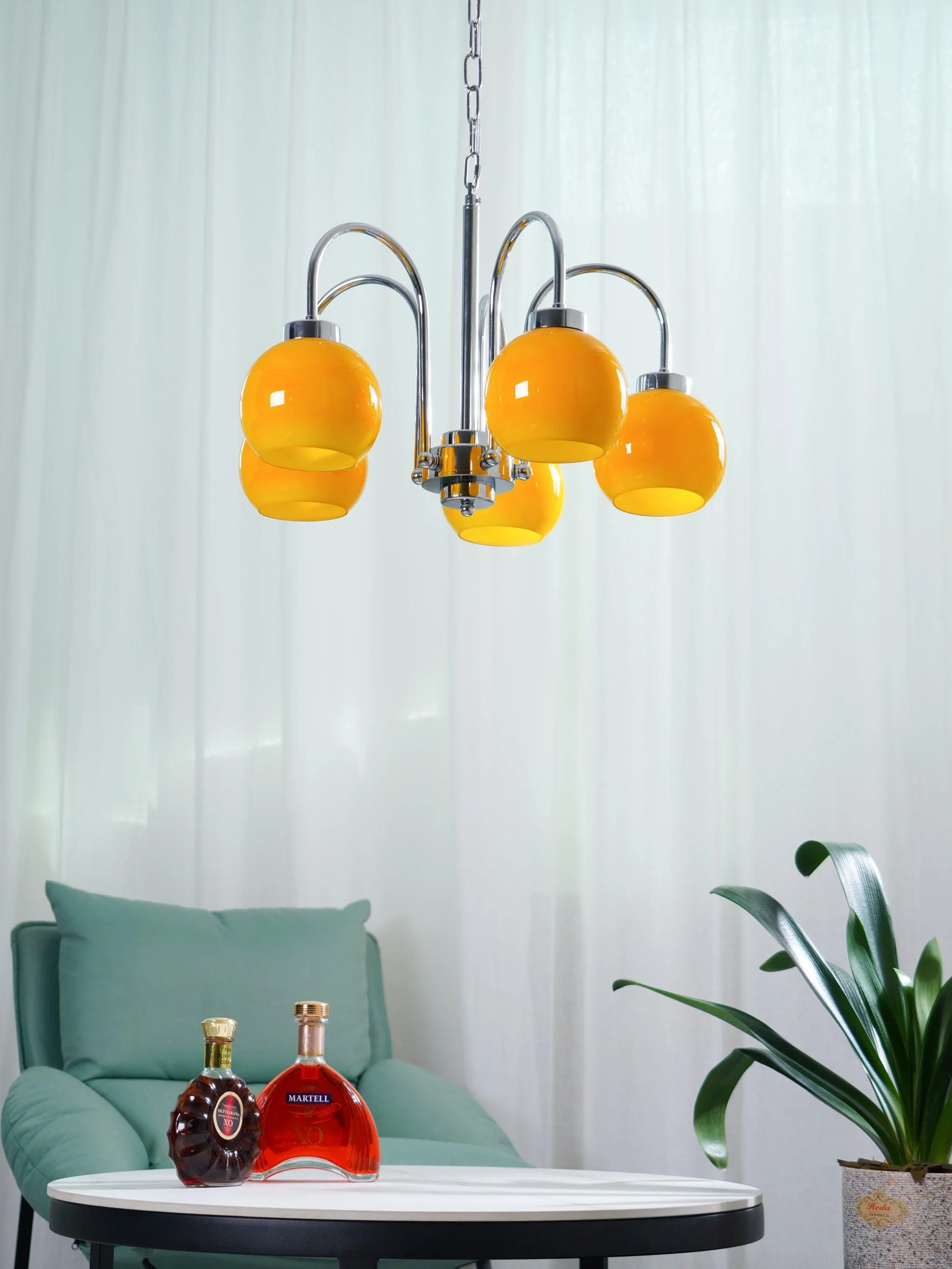 Lustra Chandelier Yellow Glass Globes - Image 24