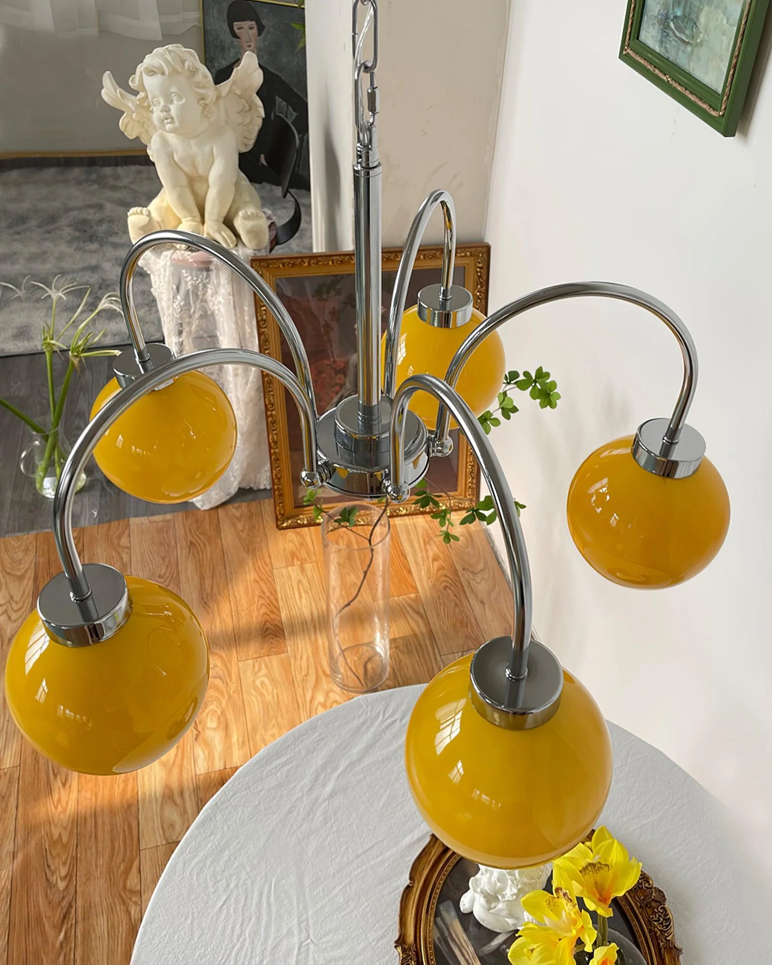 Lustra Chandelier Yellow Glass Globes - Image 29