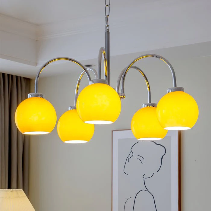 Lustra Chandelier Yellow Glass Globes - Image 4