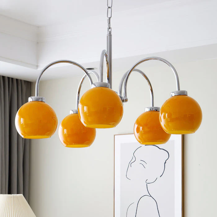 Lustra Chandelier Yellow Glass Globes - Image 65