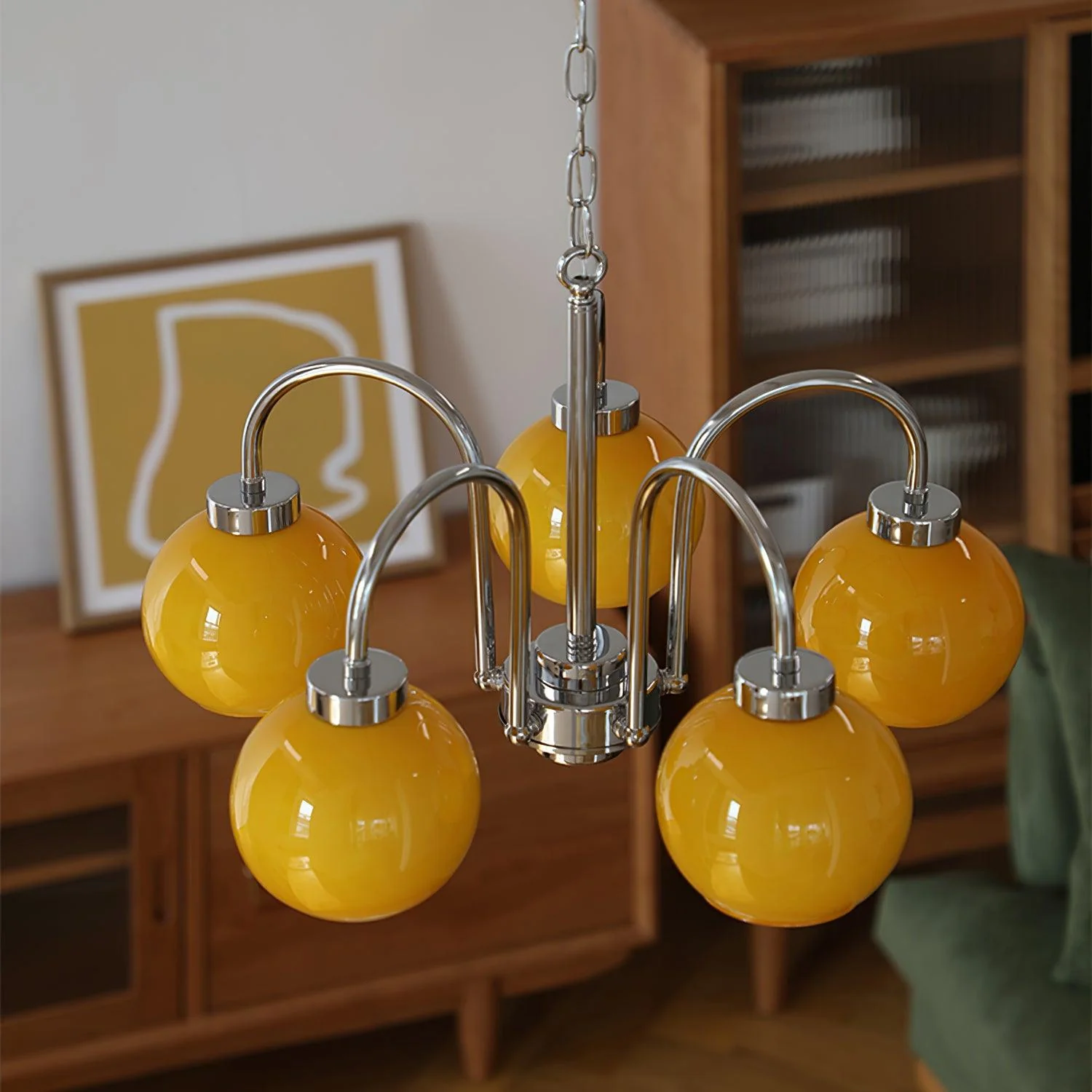 Lustra Chandelier Yellow Glass Globes - Image 76
