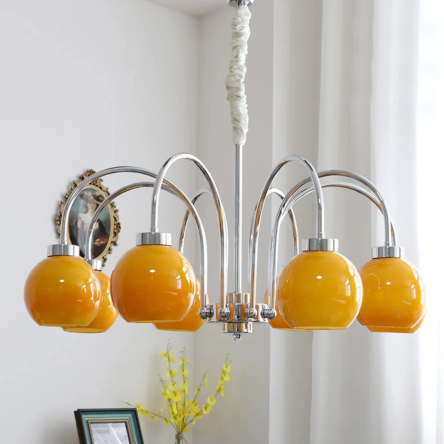 Lustra Chandelier Yellow Glass Globes - Image 79