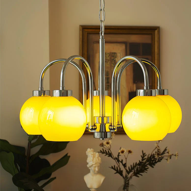 Lustra Chandelier Yellow Glass Globes - Image 8