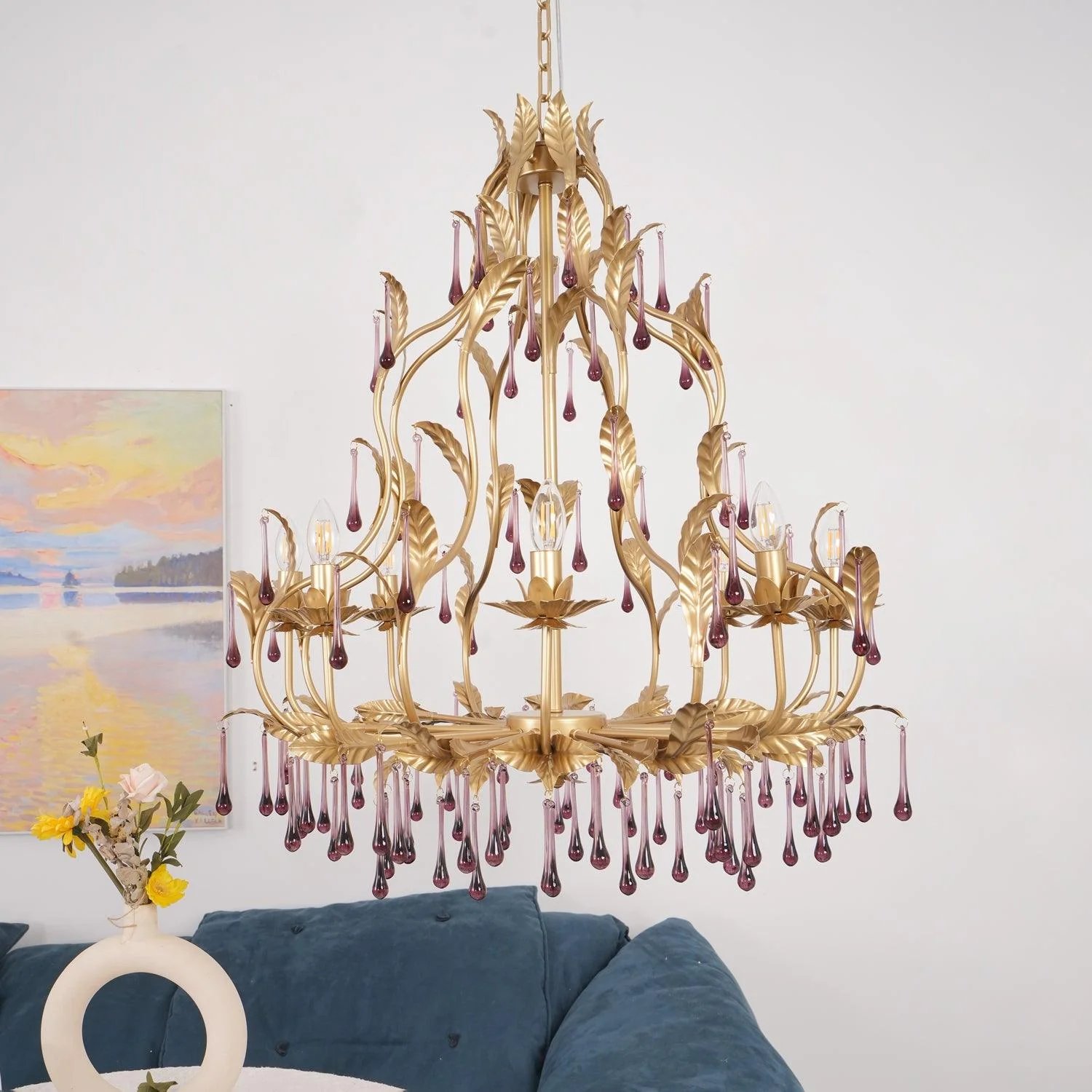 Lustra Pendant Lamp Drops Gold Leaves - Image 10