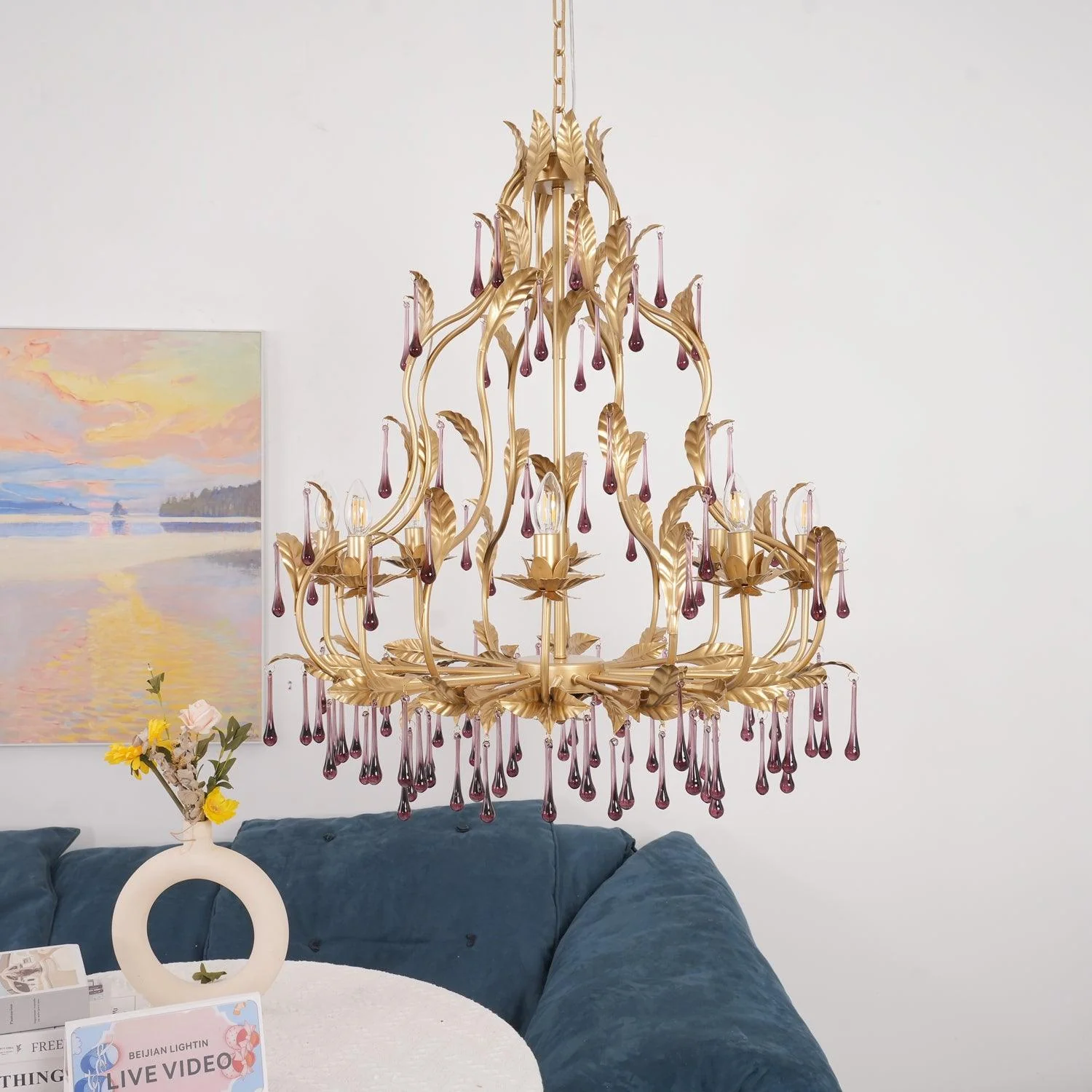 Lustra Pendant Lamp Drops Gold Leaves - Image 11