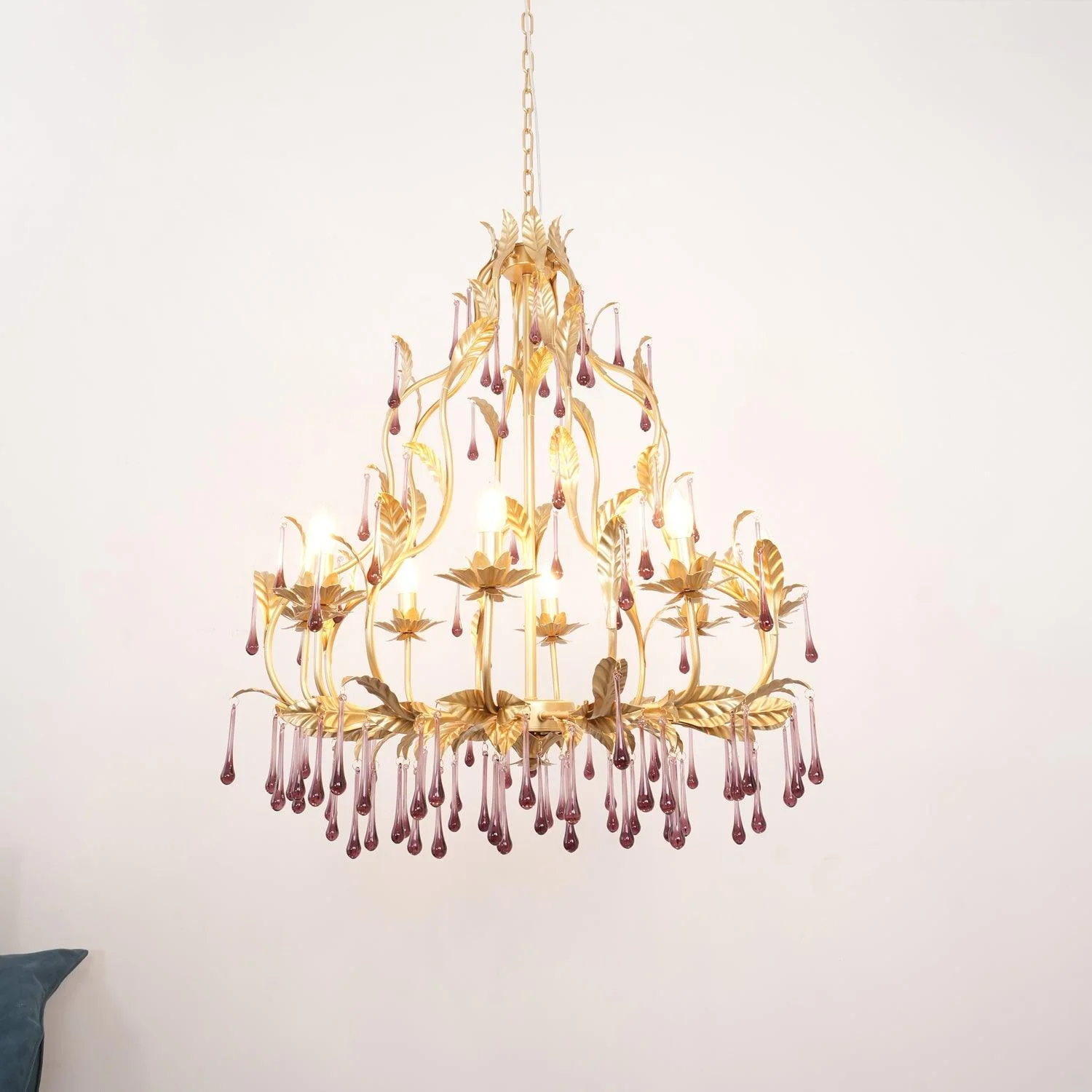 Lustra Pendant Lamp Drops Gold Leaves - Image 15