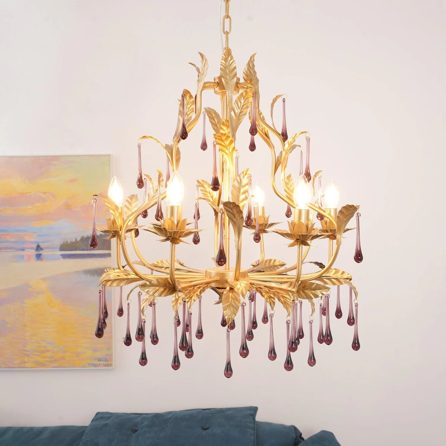 Lustra Pendant Lamp Drops Gold Leaves - Image 16