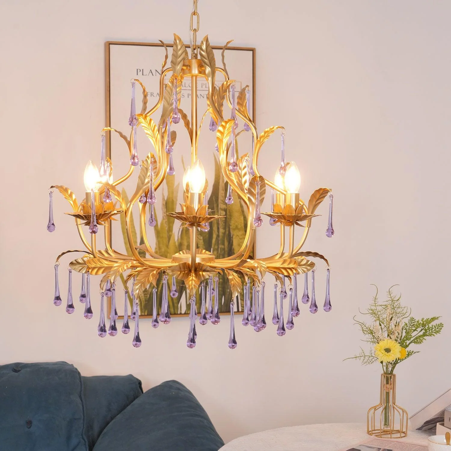 Lustra Pendant Lamp Drops Gold Leaves - Image 20